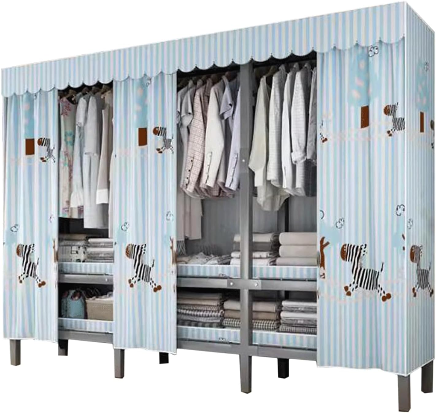 large closets Folding Clothes Closet Metal Iron Wardrobe Closet Portable Closets for Hanging Clothes Easy to Assemble Saves Space Closet Space-saving