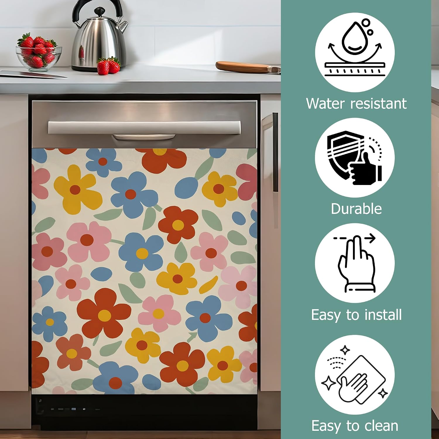 70s Groovy Flowers Dishwasher Magnets Decorative Cover,Retro Floral Waterproof Magnetic Dishwasher Cover Panel,Refrigerator Magnet Cover for Kitchen Home Decor 23x26 Inch image 4