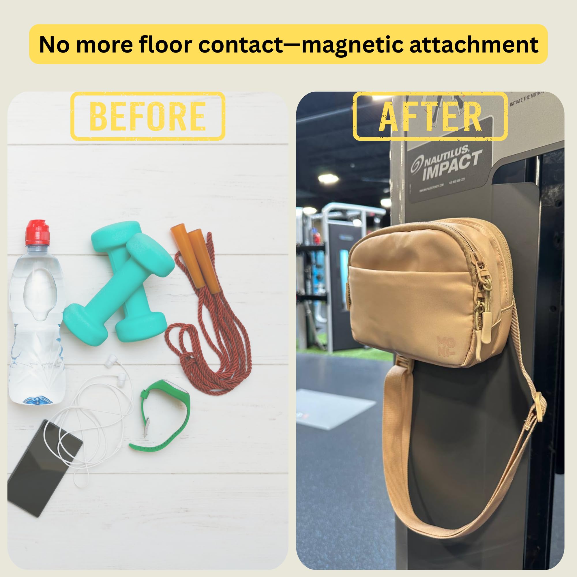 Riñonera magnética beige para gimnasio, riñonera de viaje, riñonera, pequeña correa negra para hombres y mujeres, bolsa de hombro antirrobo con accesorio magnético, mantiene los artículos fuera de los