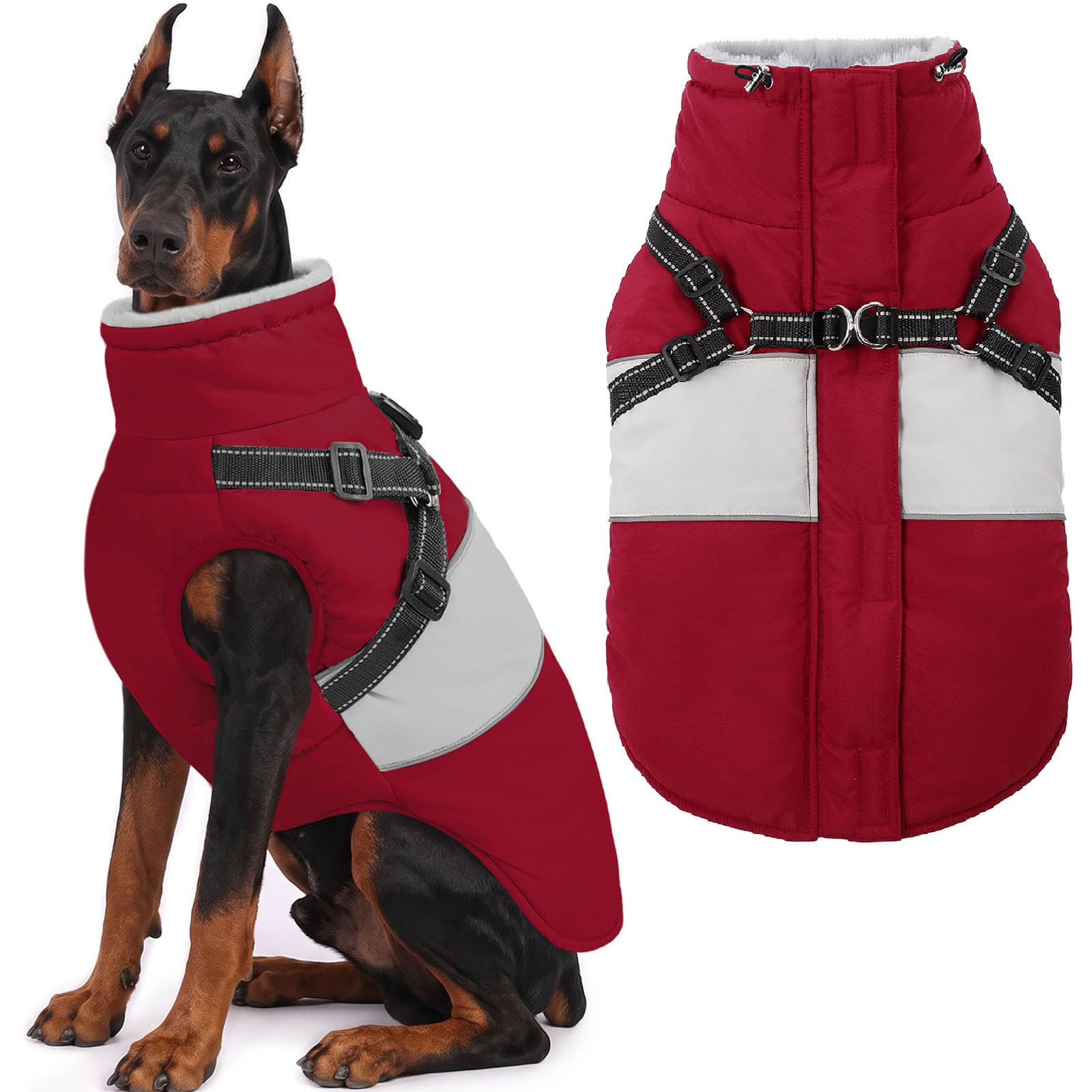 Dog Jacket Large Dog Coat with Harness Built in