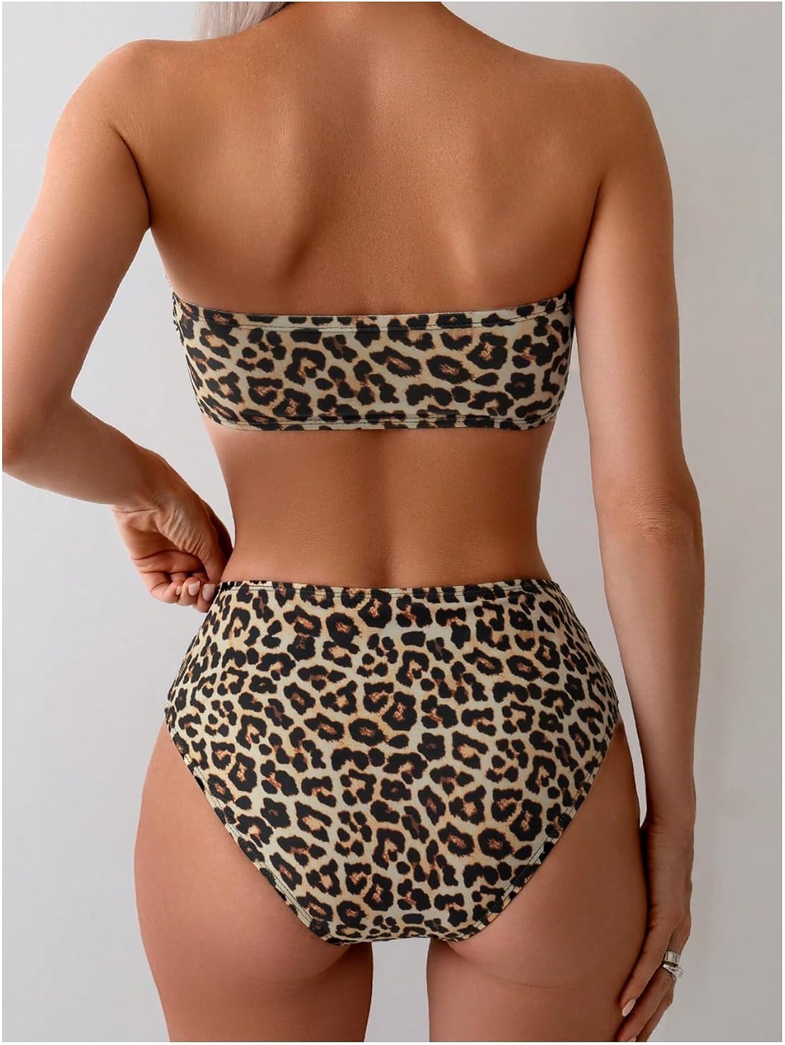 MakeMeChic Women's High Waisted Bikini Swimsuit 2 Piece Sets Strapless Bandeau Top Cheeky Bathing Suits