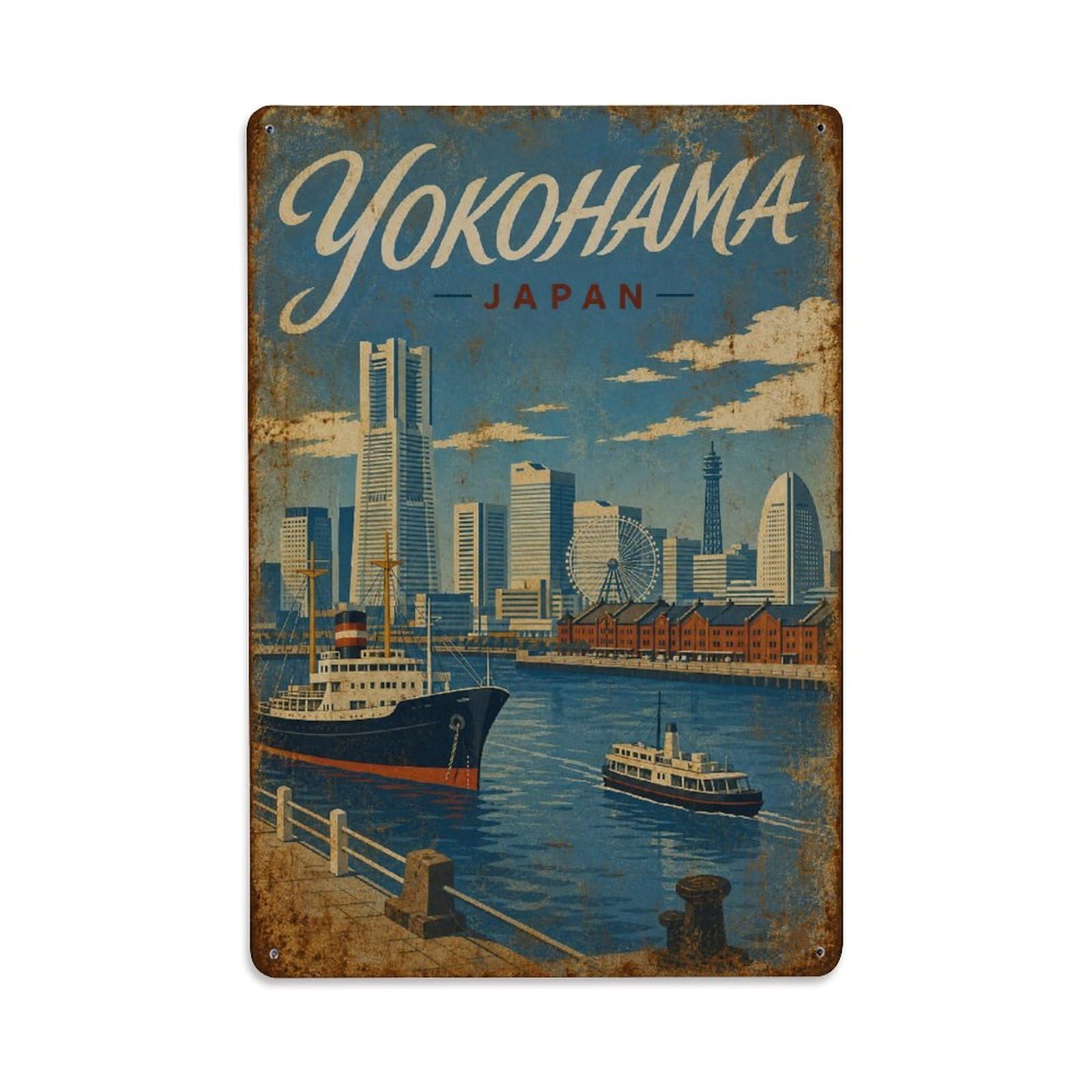 Metal Tin Sign Retro Travel Japan Yokohama