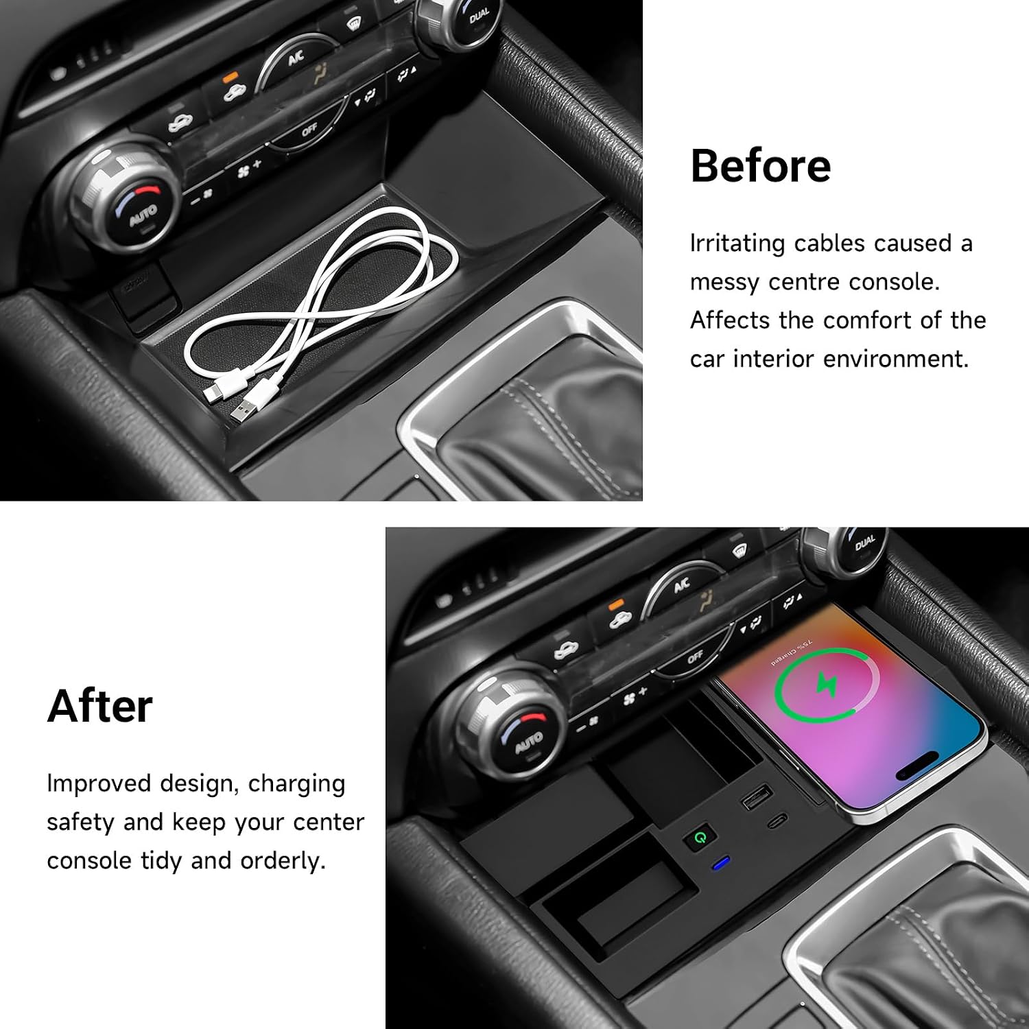Wireless Car Charger for Mazda CX-5 CX5 2017-2025 Accessories Center Console Wireless Phone Charger Pad Individual Control Wireless Charging Storage Station