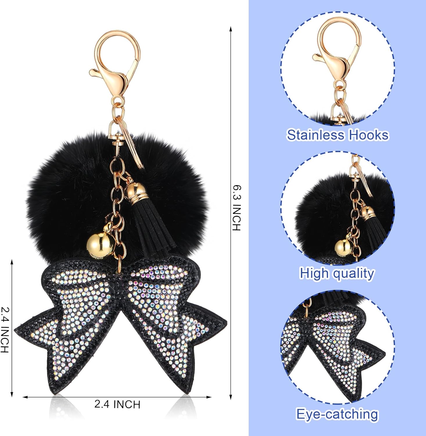 3 Pcs Large Cheer Backpack with Lunch Tote Bag & Bow Keychain Cheerleading Glitter Bag Cheerleader Sports Team Gifts(Black)