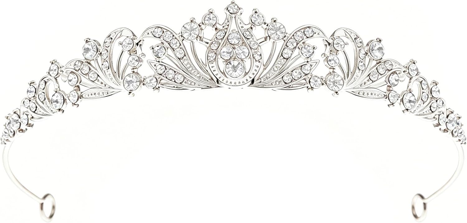 Silver Crystal Rhinestone Bridal Tiara Crown, Princess Floral Headband for Women, Wedding Prom Birthday hair access