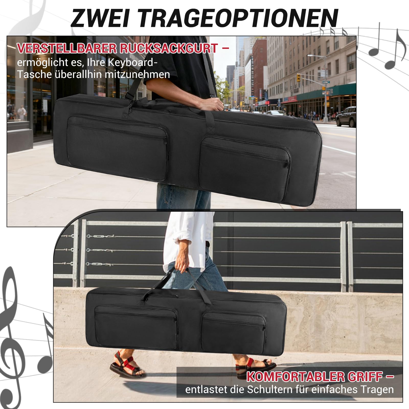 SUNDOY Housse de Transport Fine pour Clavier 88 en Tissu Oxford 600D Robuste, Rembourrage en Mousse de 8 mm, Parfait pour Le Transport de claviers, Accessoires de Musique et Plus Encore