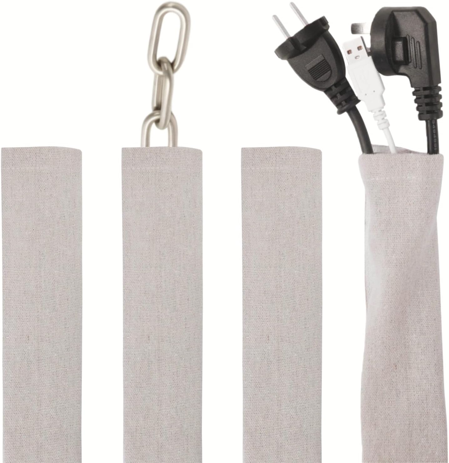 6 Feet Fabric Cord Cover Chain Cable Sleeve, Chandelier Lighting Wire Cord Cover for Cable Management (Linen Color, 4 Pack)
