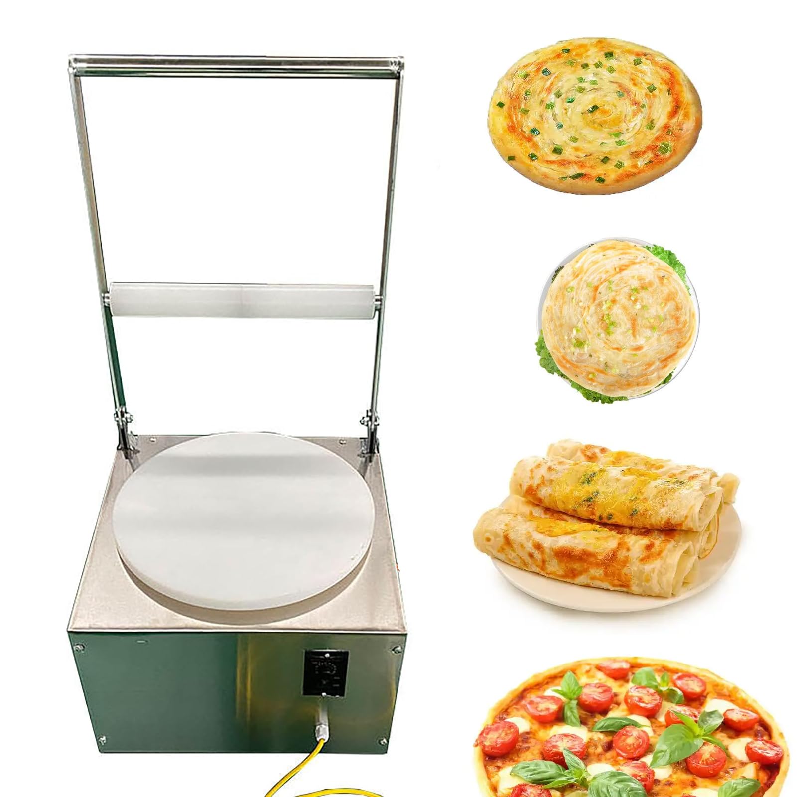 YXZQLOZ Commercial pizza dough sheeter, Indian flatbread/naan sheeter, 40cm disc diameter, automatic dough sheeter, for bakeries, pizzerias, and restaurant kitchens.