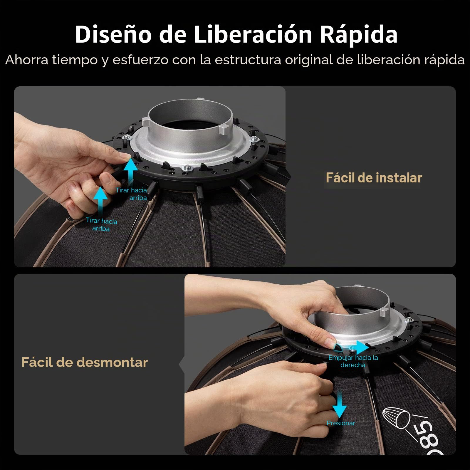 SMALLRIG Softbox parabólico LA-D85 Softbox de liberación rápida de 85cm para Luces Bowens Mount COB - 4158