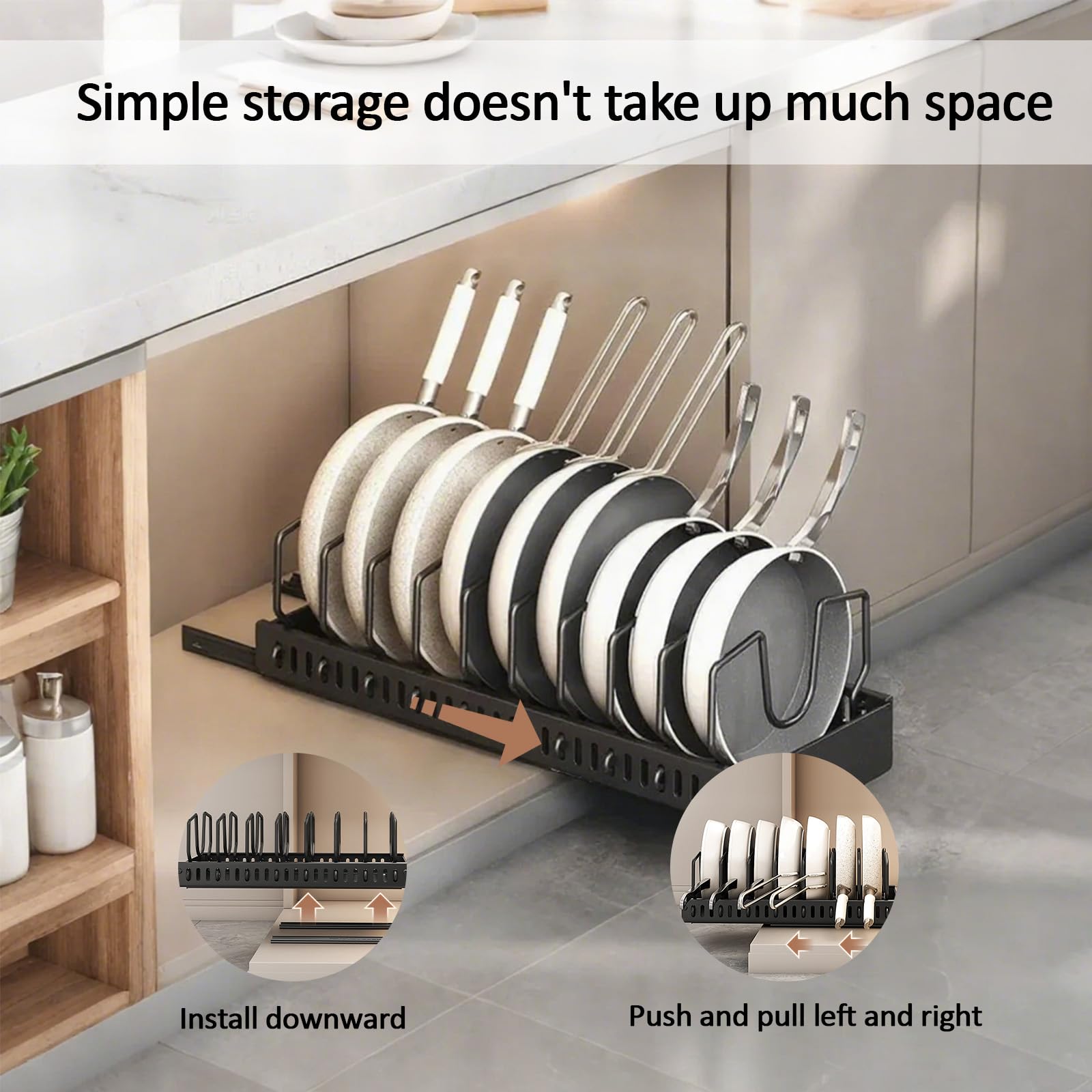 Organisateur Extensible de casseroles et poêles sous Le Placard, Lot de 2, Support de casseroles pour tiroir avec 8 séparateurs réglables, Support de pour Le Rangement et l'organisation de la Cuisine