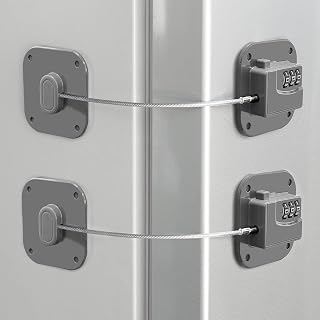Refrigerator Lock, Heavy Duty Fridge Lock, Combination Lock for Refrigerator Cabinets, Drawers, Safety, Easy Install No Keys Needed (Grey-2Pack)