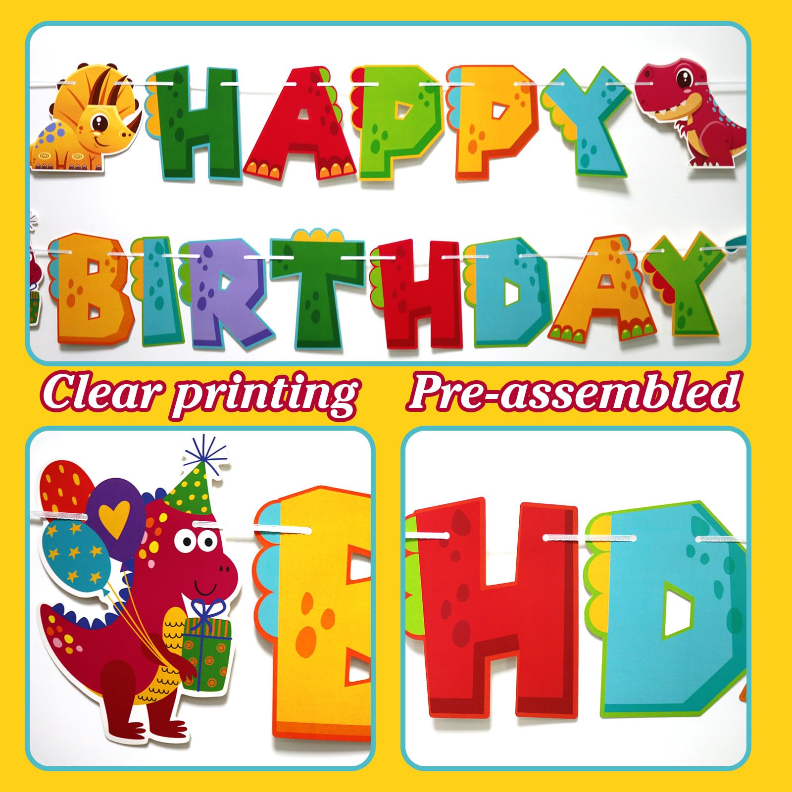Dino-Banner Für Kindergeburtstag - Happy Birthday Dinosaurier Partydeko Mit Süßem Motiv