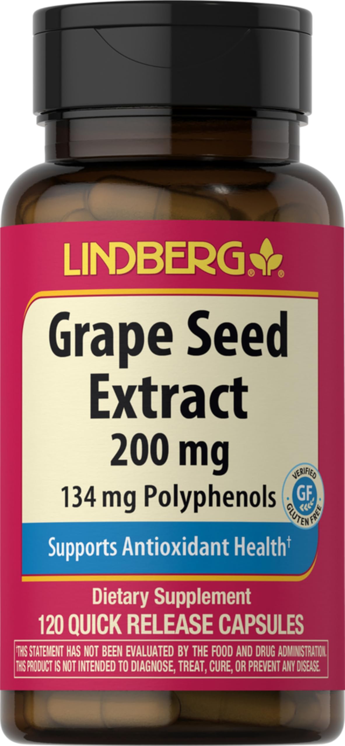 Lindberg Grape Seed Extract Capsules | 200mg | 120 Count