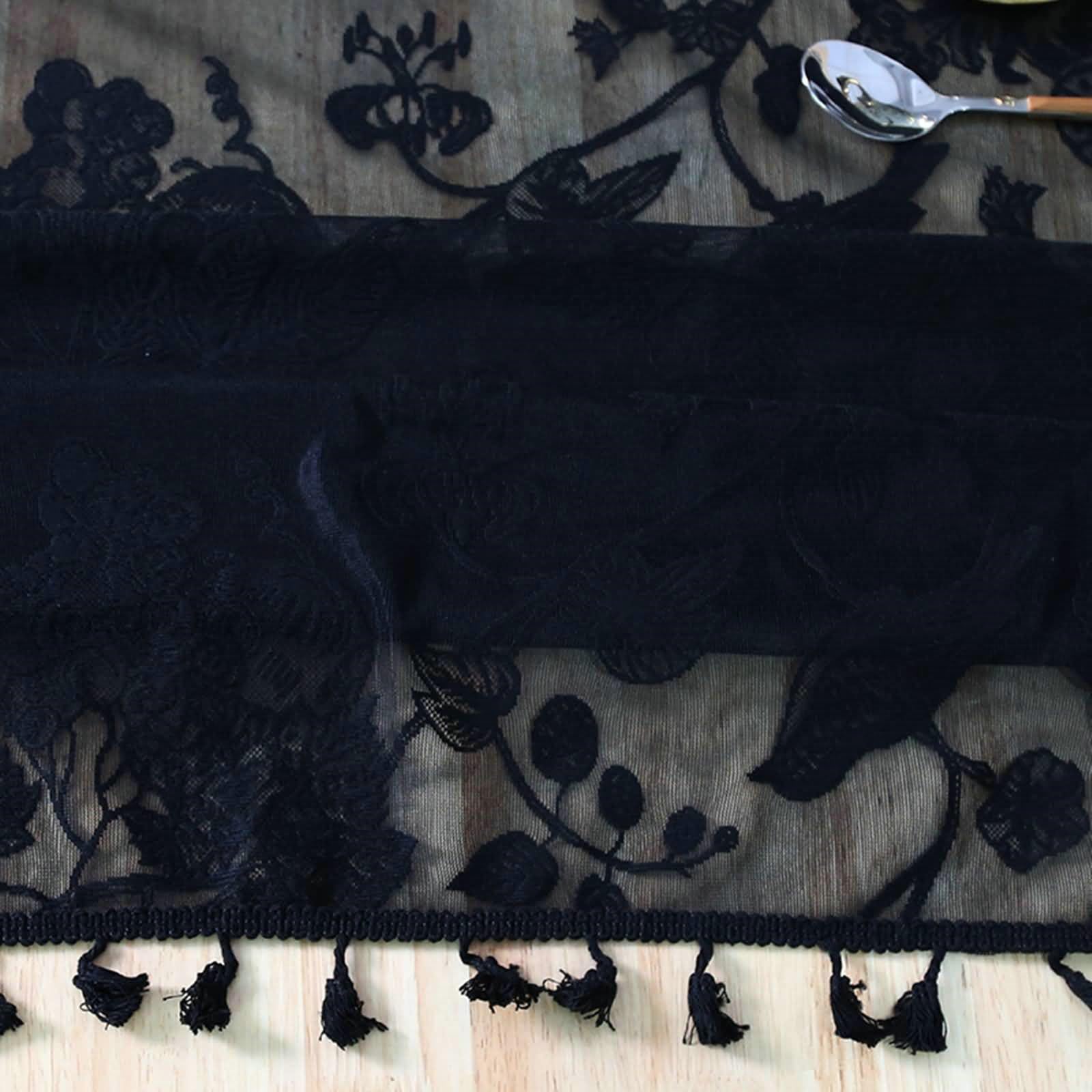 Tovaglia Rettangolare 140 x 180cm, Tovaglie Quadrate Antimacchia Nero Pizzo Fiore e Uccello Ricamo Tovaglia
