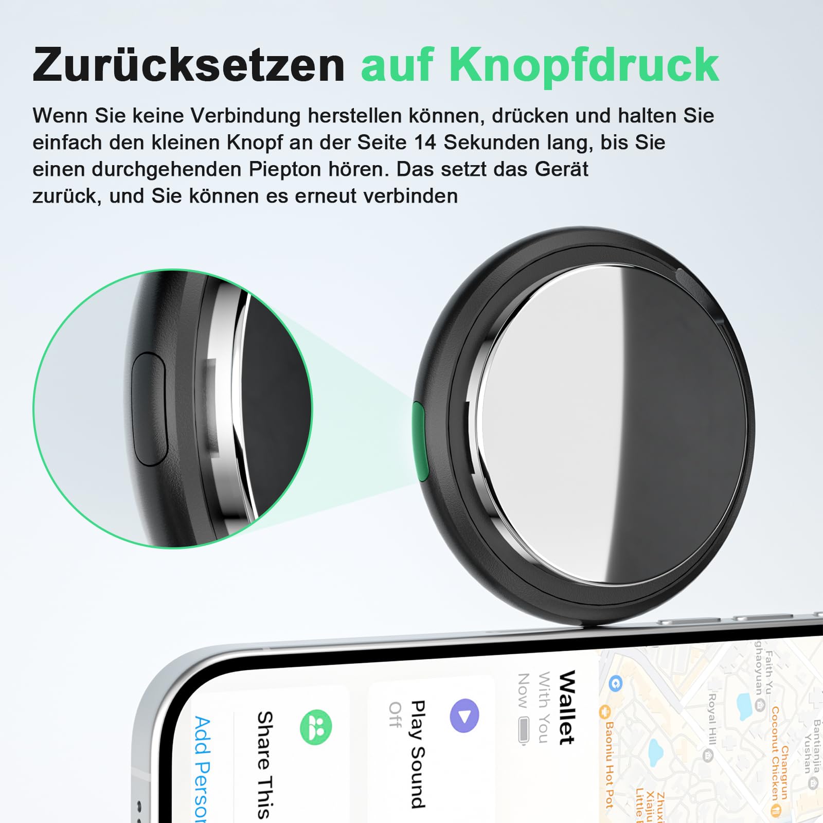 Smart Air Tracker Tag kompatibel mit Apple Wo ist? (nur iOS), Inklusive Ersatzbatterie, Smart Tracker Tag Key Finder für Schlüssel, Fahrrad, Wallet, Koffer, Hunde, Katzen (Schwarz, 4-Pack)