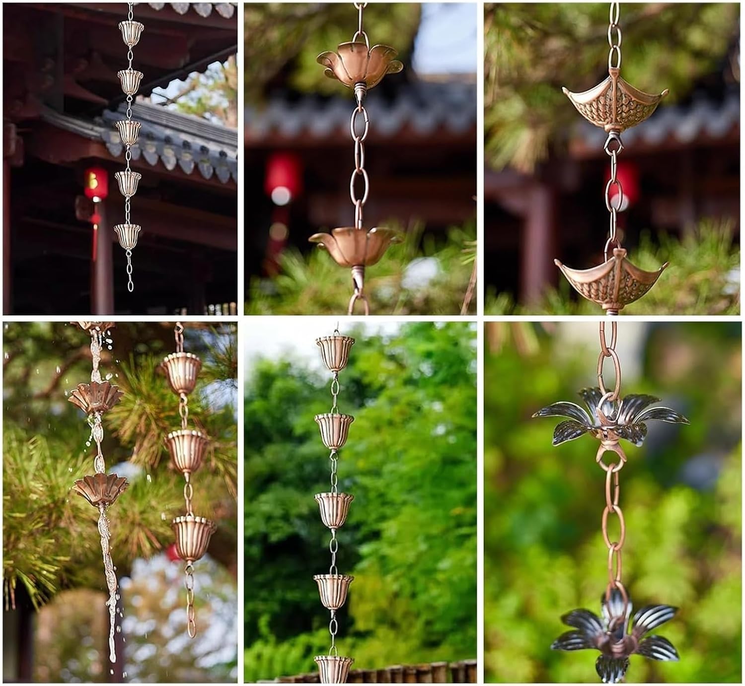 Rain Chains，Decor Rain Chain ， Rain Chain,Rain Catcher Chain Japanese for Outdoor Decor, Thick Iron Flower Cups Rain Catcher Diverter(Style7,2.6m/8.5ft)