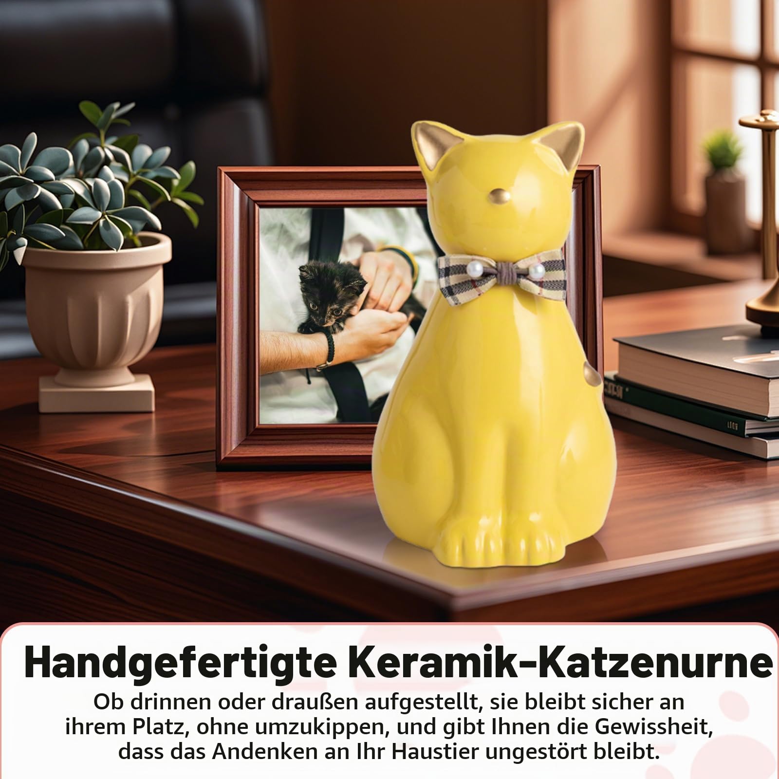 Handgefertigte Keramik-Katzen-Urne für Asche, Katzenstatue, Beerdigung, Gedenkgeschenk, Haustierurne für den Innen- und Außenbereich (Schwarz, Einheitsgröße)