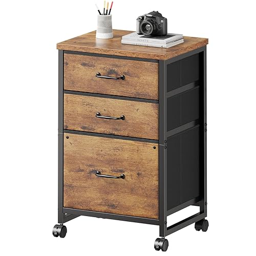 Maihail 3 Drawer Mobile File Cabinet with Wheels Fabric Vertical