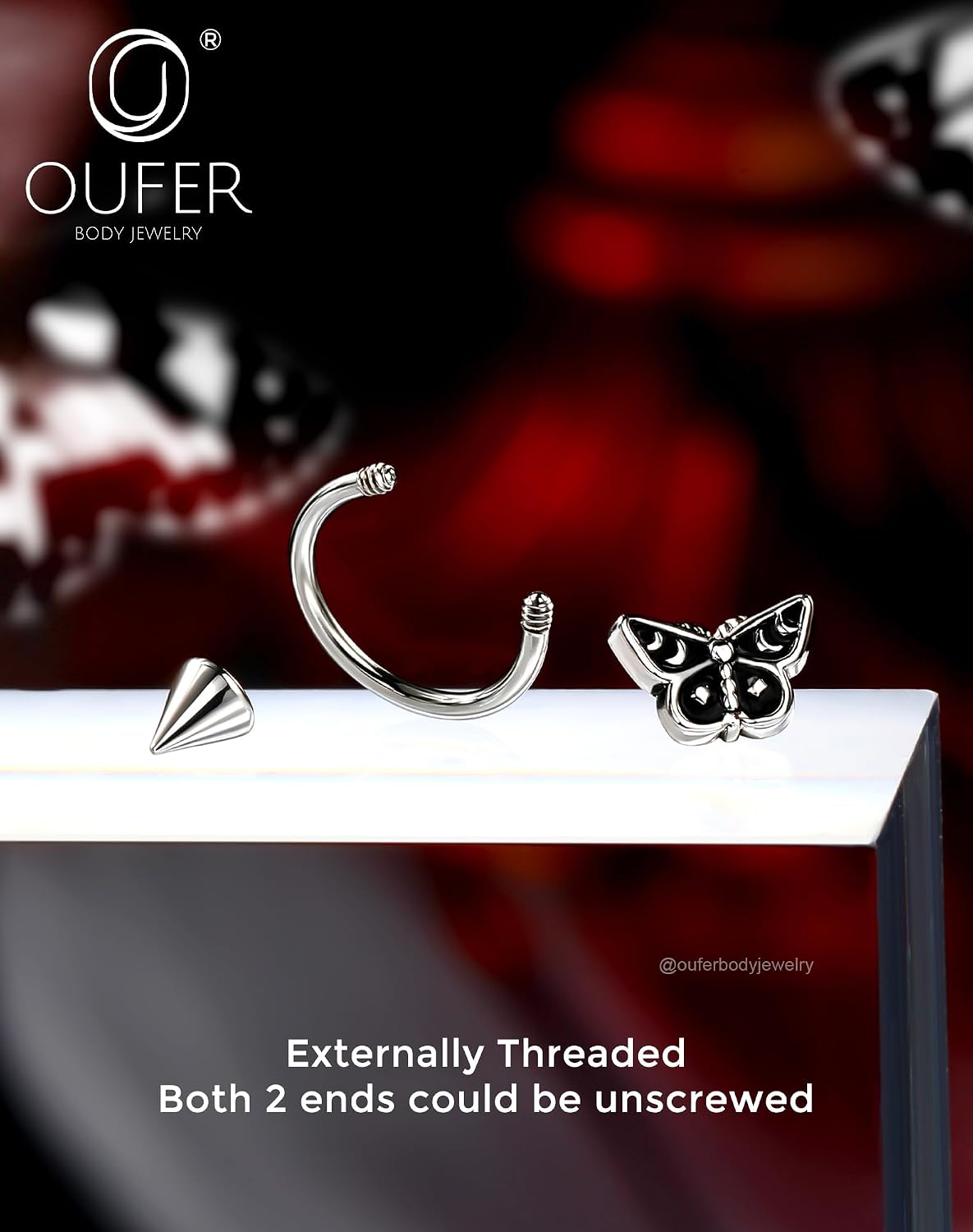 OUFER 20G Moth Nose Rings Hoops, 316L Surgical Steel Nose Piercing Jewelry