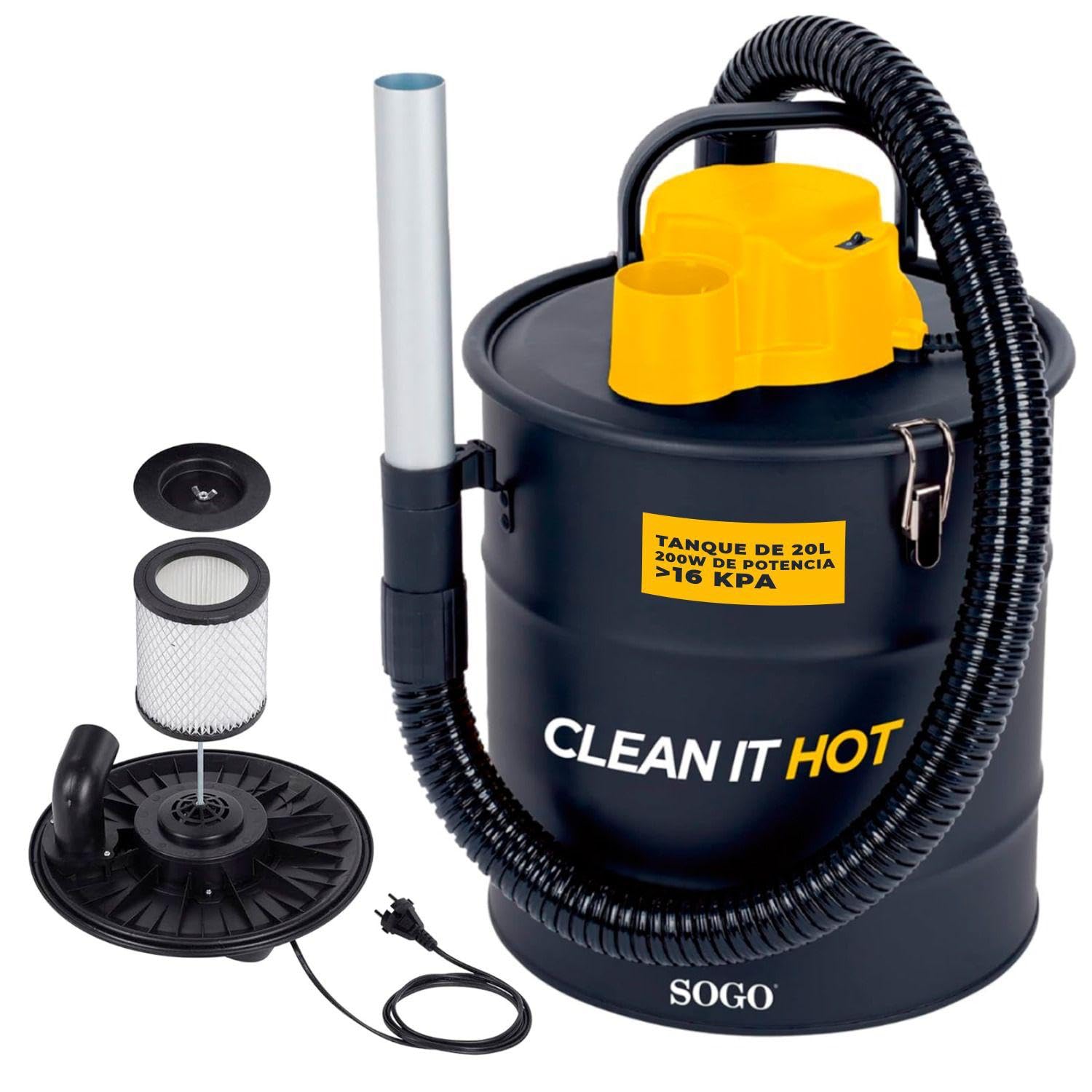 SOGO Aspirador de Cenizas con Función Soplador de 1200W de Potencia y Succión ≥16Kpa - Aspiradora de Cenizas con Filtro Lavable y Manguera Resistente al Calor - Aspirador Cenizas Pellet y Chimenea