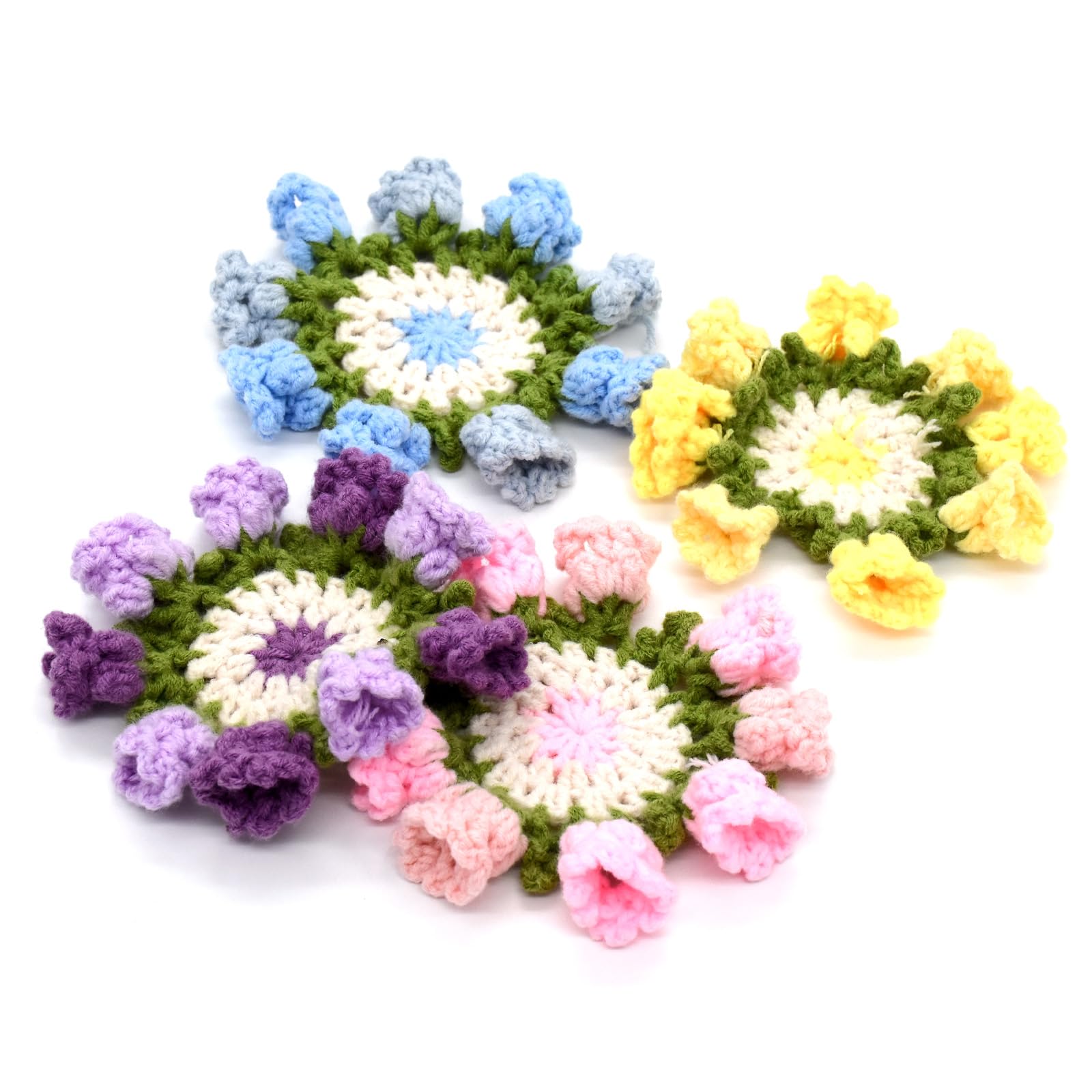 JEHWAEEN Bohemian Style 3D Flower Knitted Coasters DIY Knitted Yarn Ball Kit Home Dining Table Coffee Table Office Desktop Classical Country Style Decoration