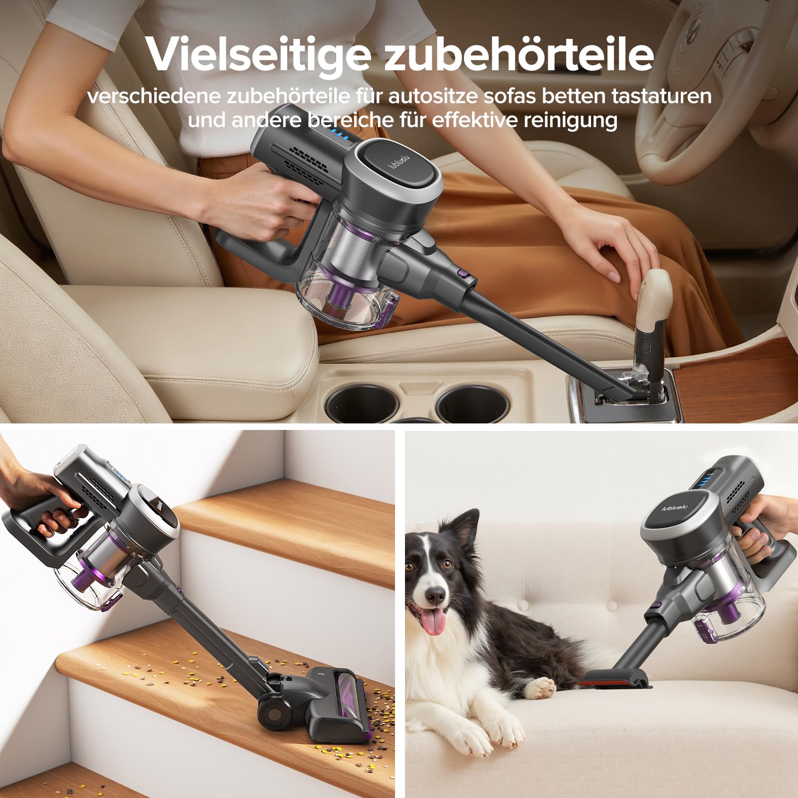 Lubluelu Kabelloser Akku Staubsauger 400W/45000Pa, bis zu 50 Min Laufzeit, Anti-Tangle-Bodenbürste, 2 Filter, für Tierhaare, Teppiche & Hartböden