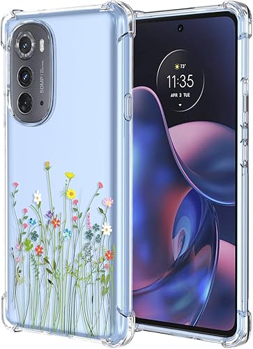 Miniatura 8 de OEURVQO Funda para Moto Edge X30 Pro Edge 30 Ultra transparente con patrón de flores de TPU suave, a prueba de golpes, antiarañazos, funda