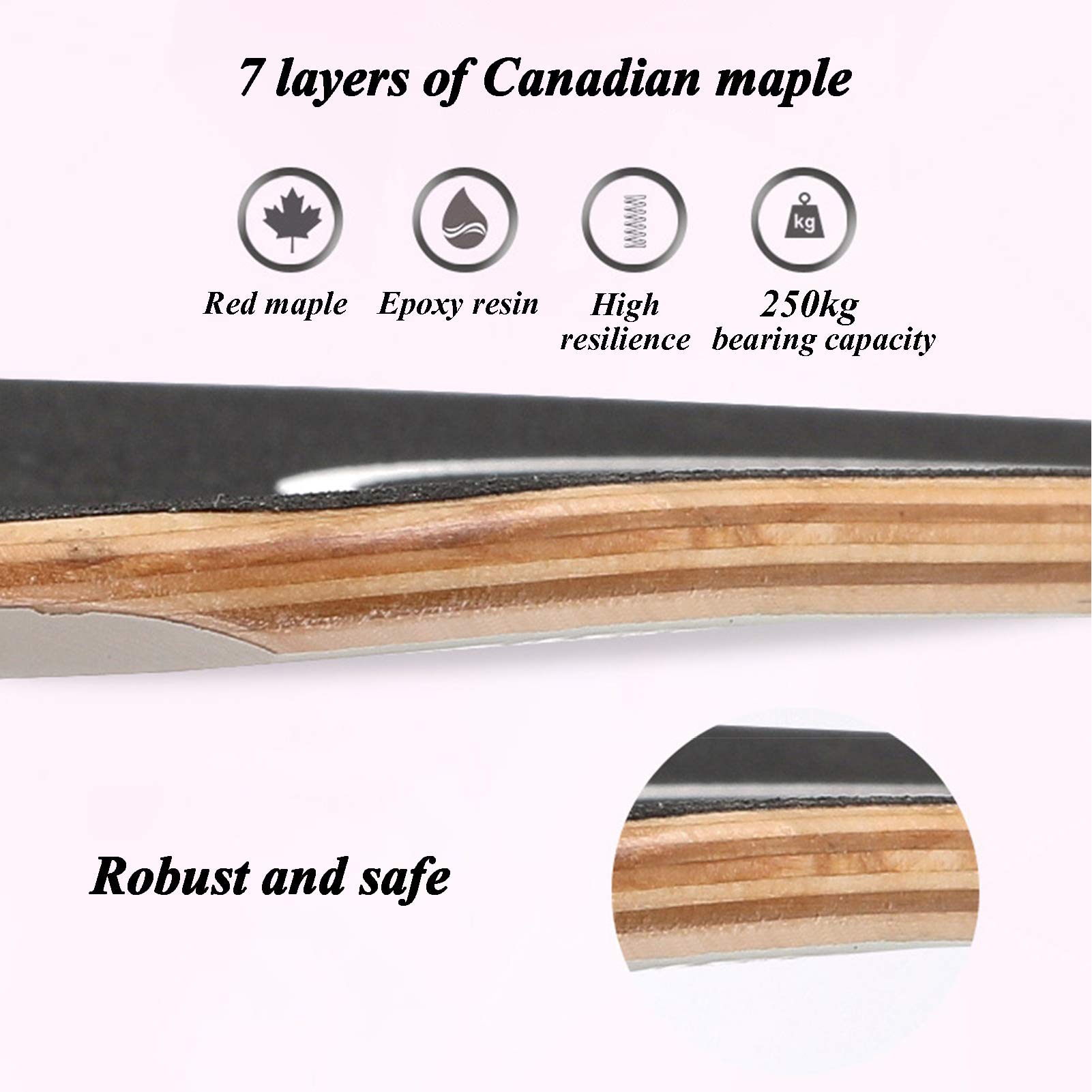 46,5" Longboard Skateboard Complet 7 Couches Bois d'érable Double Kick Concave Deck Débutant Dance Board pour Garçons Filles Adultes Cruiser Professionnel pour Croisière Carving