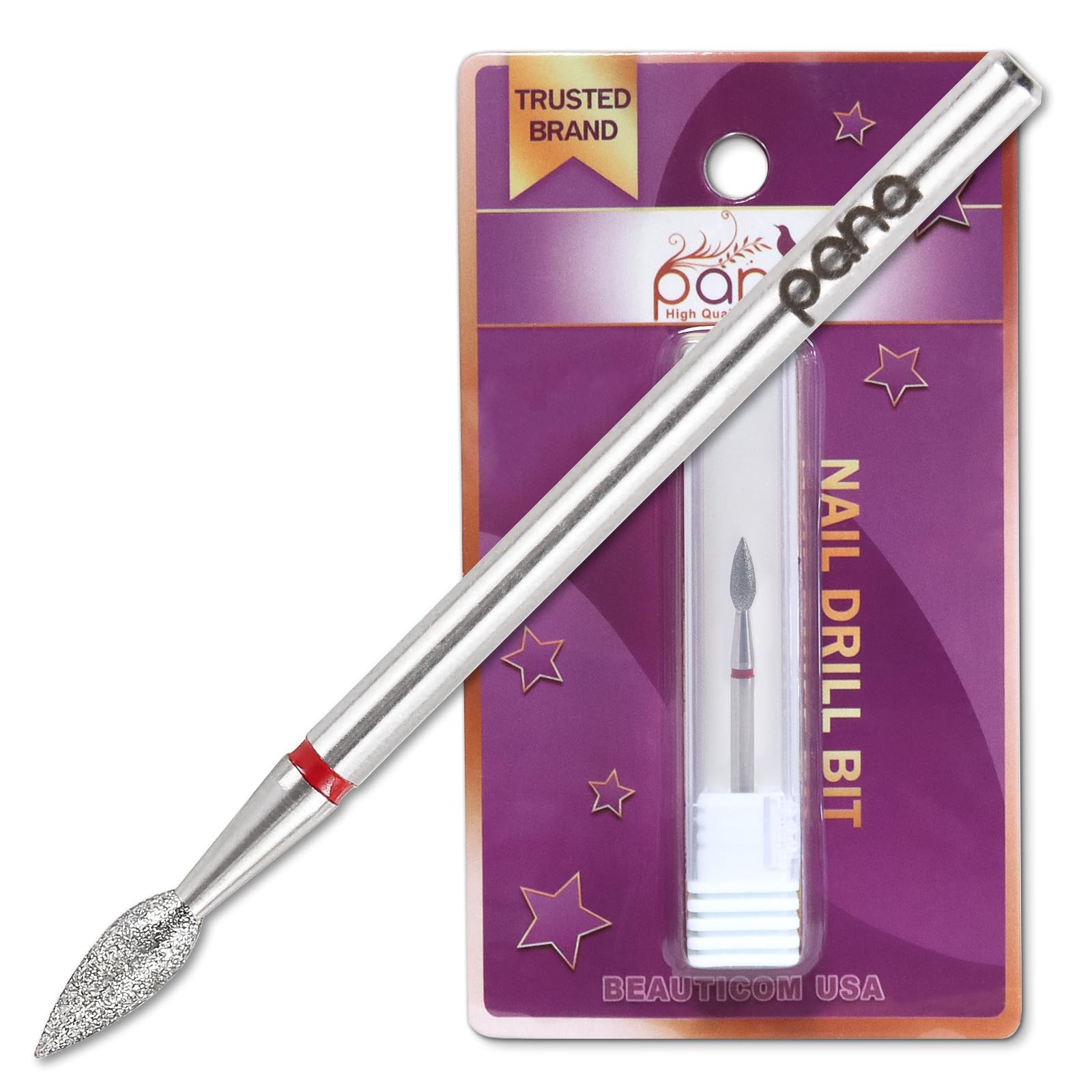 PANA 3/32" Diamond Carbide Flame Bit- Style 10, Fine Grit - Professional Cuticle Nail Drill Bits for Acrylic Gel Nails Dry Manicure Pedicure Shape Remove Tools