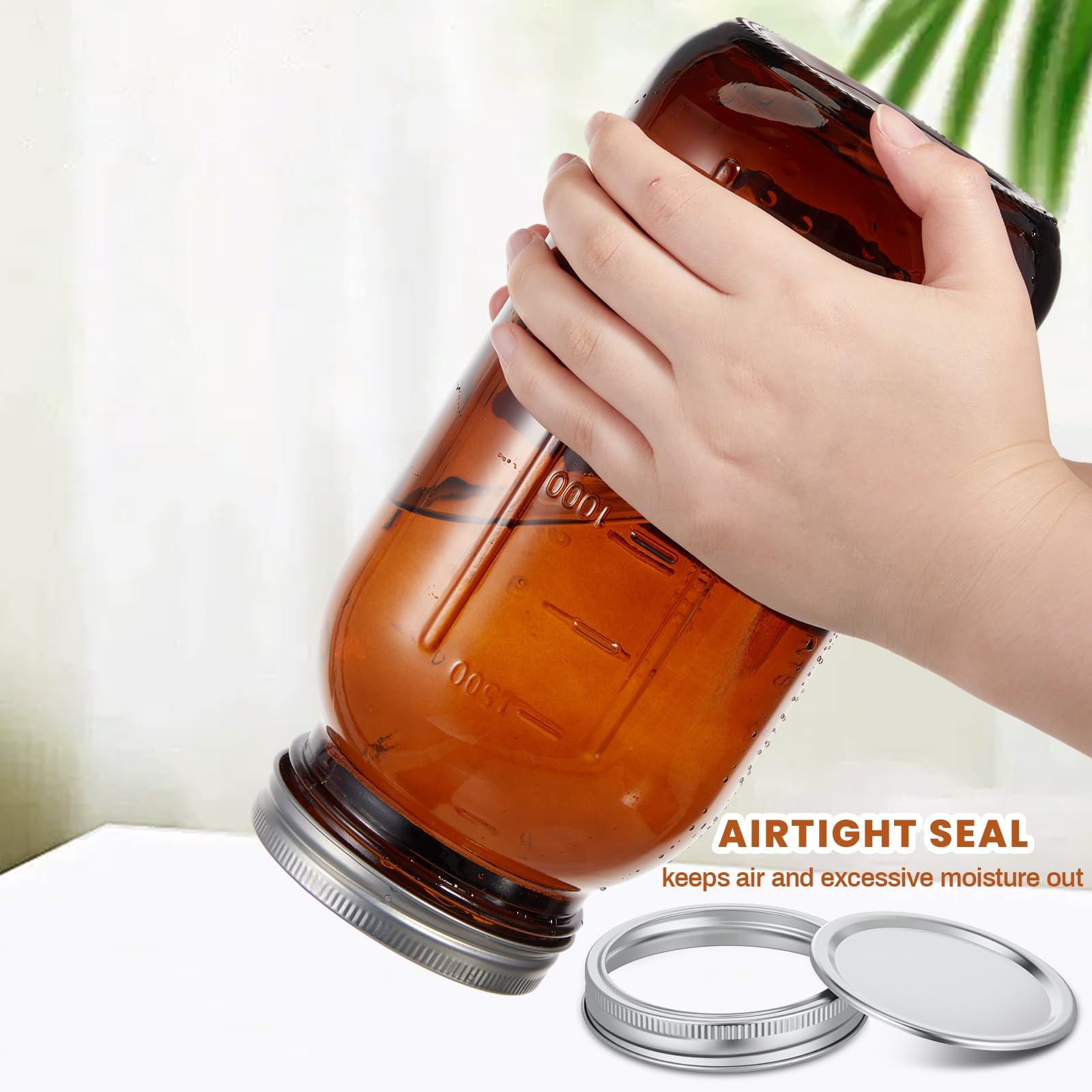 Norme 3 Stück 1,8 l bernsteinfarbene Einmachgläser, Einmachgläser, Bernsteindosenbehälter-Set, geprägt, 1,8 l Gärbehälter mit luftdichten Deckeln zum Einkochen, Einfrieren, Einkochen, Einkochen