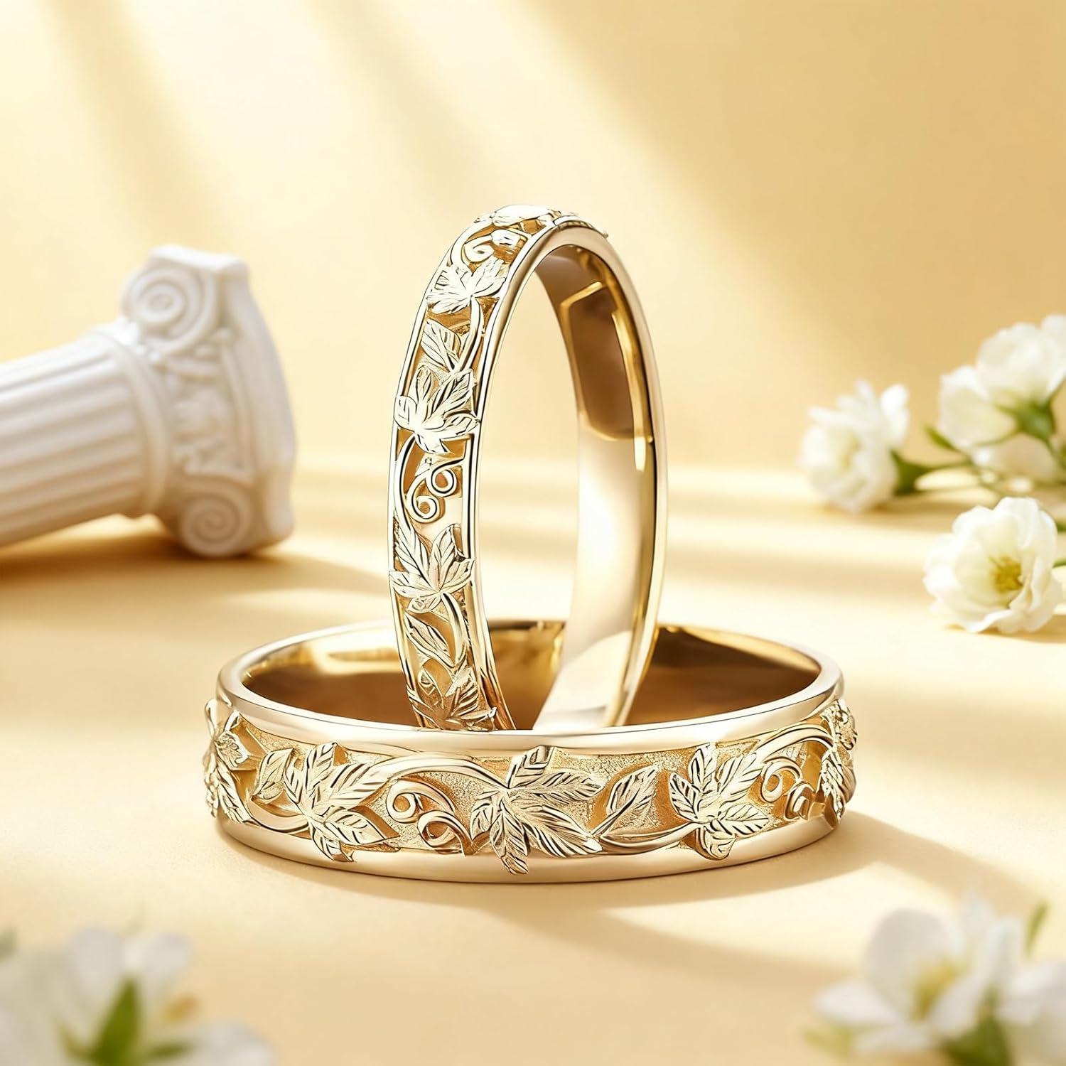 925 Sterling Silver Leaf Couple Wedding Rings Sets, 10K/14K/18K Real Gold Engagement Rings for Men and Women, Customized 2pcs His and Her Vintage leaves Matching Promise Bands for Anniversary