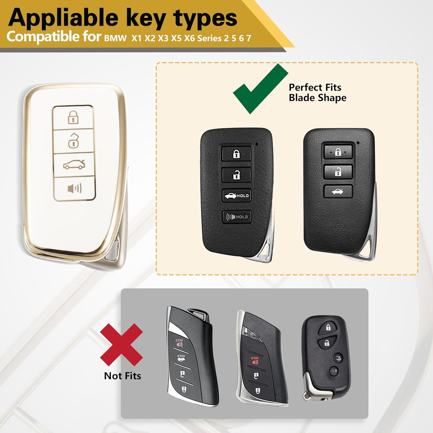 for Lexus Key Fob Cover with Metal Braided Keychain, Upgraded Soft Case for GS GS-F ES IS IS-F RC RC-F NX LX570 RX350/450h (4 buttons) Key Fob Shell (Gold Edge, A1) - Image 5