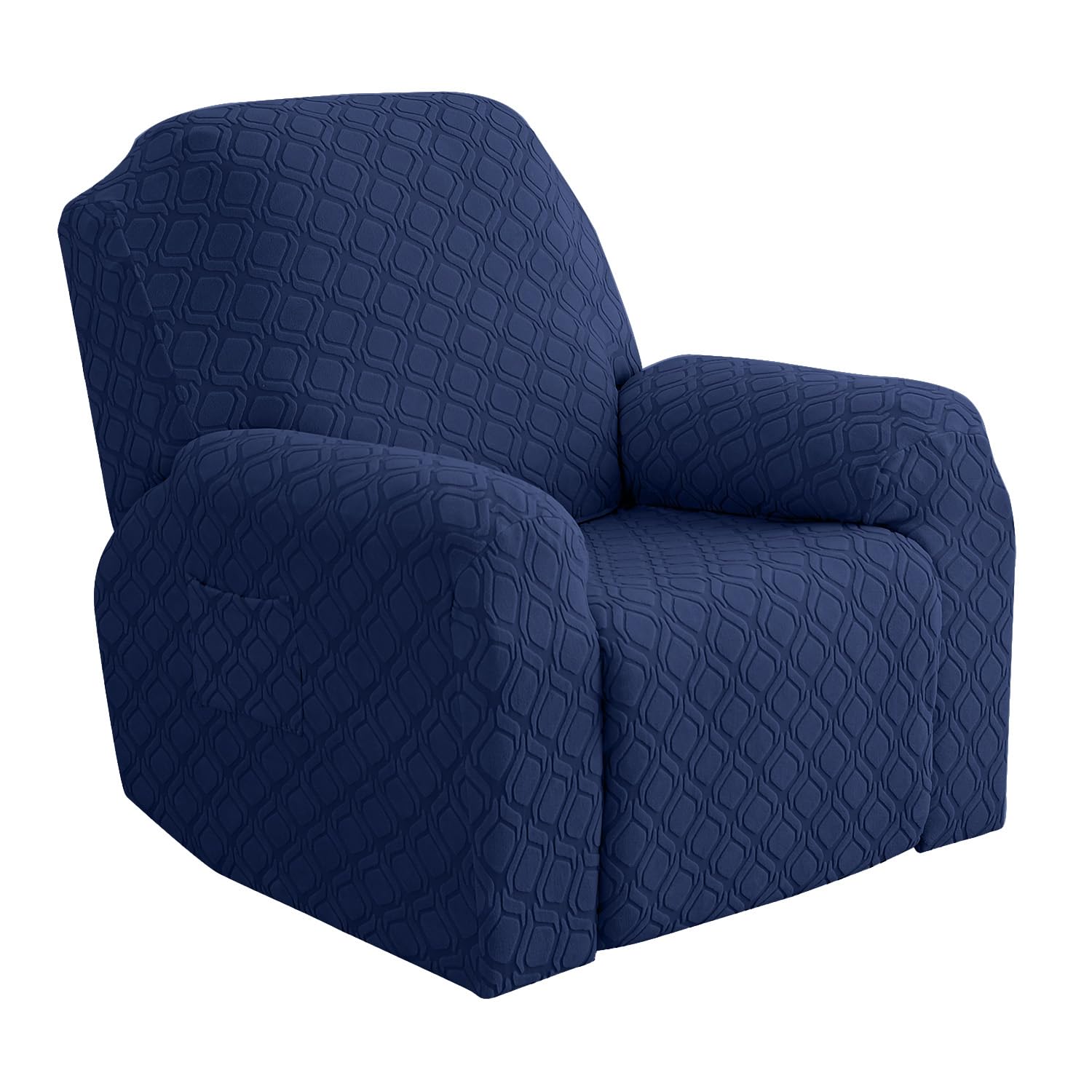 OKUYUK Recliner Chair Cover, 4-Pieces Stretch Recliner Covers for Recliner Chair Soft Reclining Chair Slipcover Furniture Protector for Dogs Cats (Navy blue, 1 Seater)