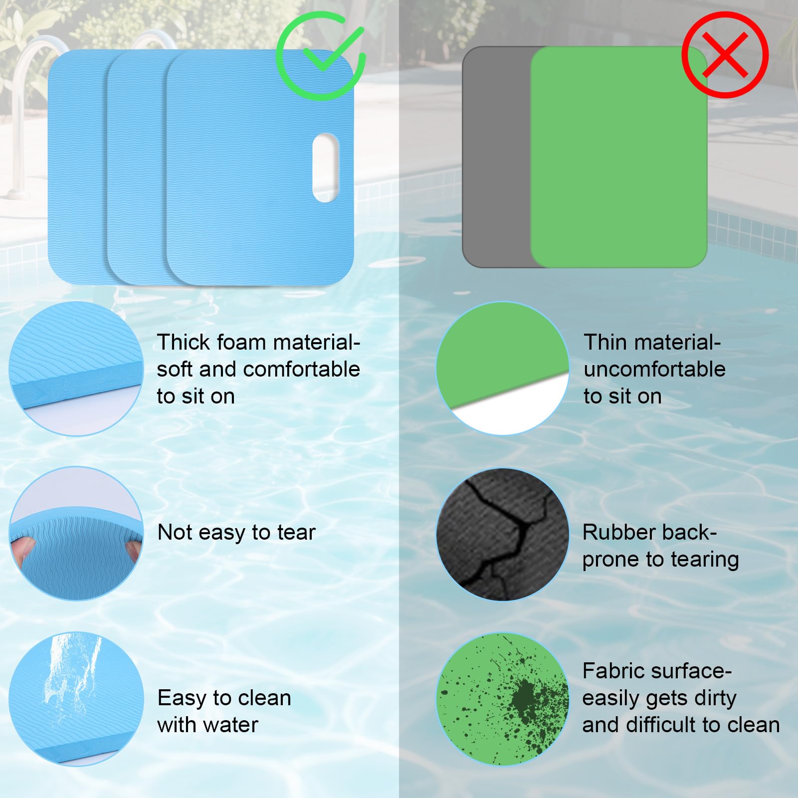 BOXOB 3uds Tapetes Sentarse Junto Piscina, 40x30x1cm Portátil Almohadilla Sentarse Playa Antideslizante Impermeable Cojines Asiento Regalo para Piscina Camping Viajes Descansar Aire Libre (Azul)