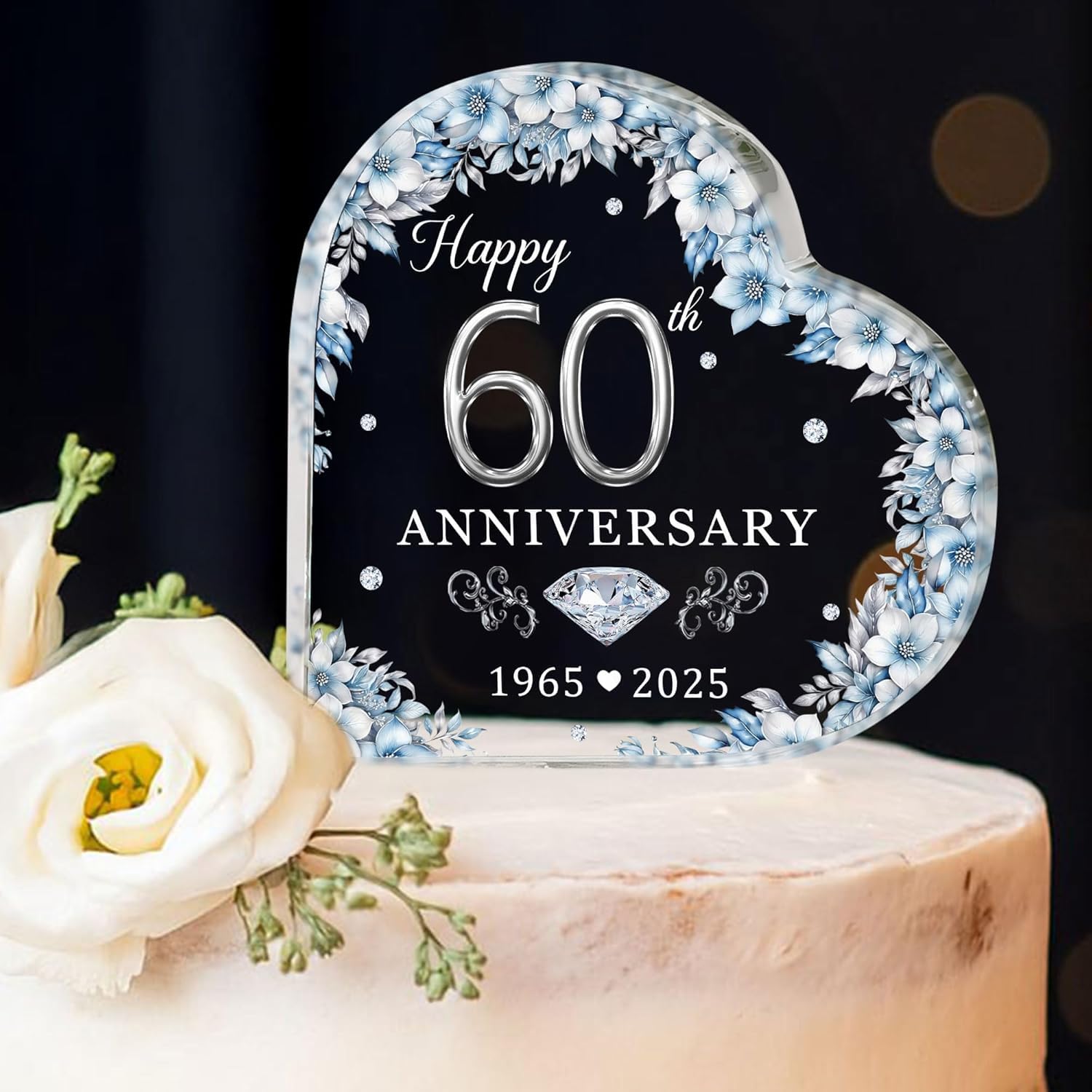 Personalised 60th Wedding Anniversary Acrylic Cake Topper, 60 th Anniversary Decorations, 60 Wedding Topper, 60 Years Of Married Acrylic Plaque Decorative Signage Gifts