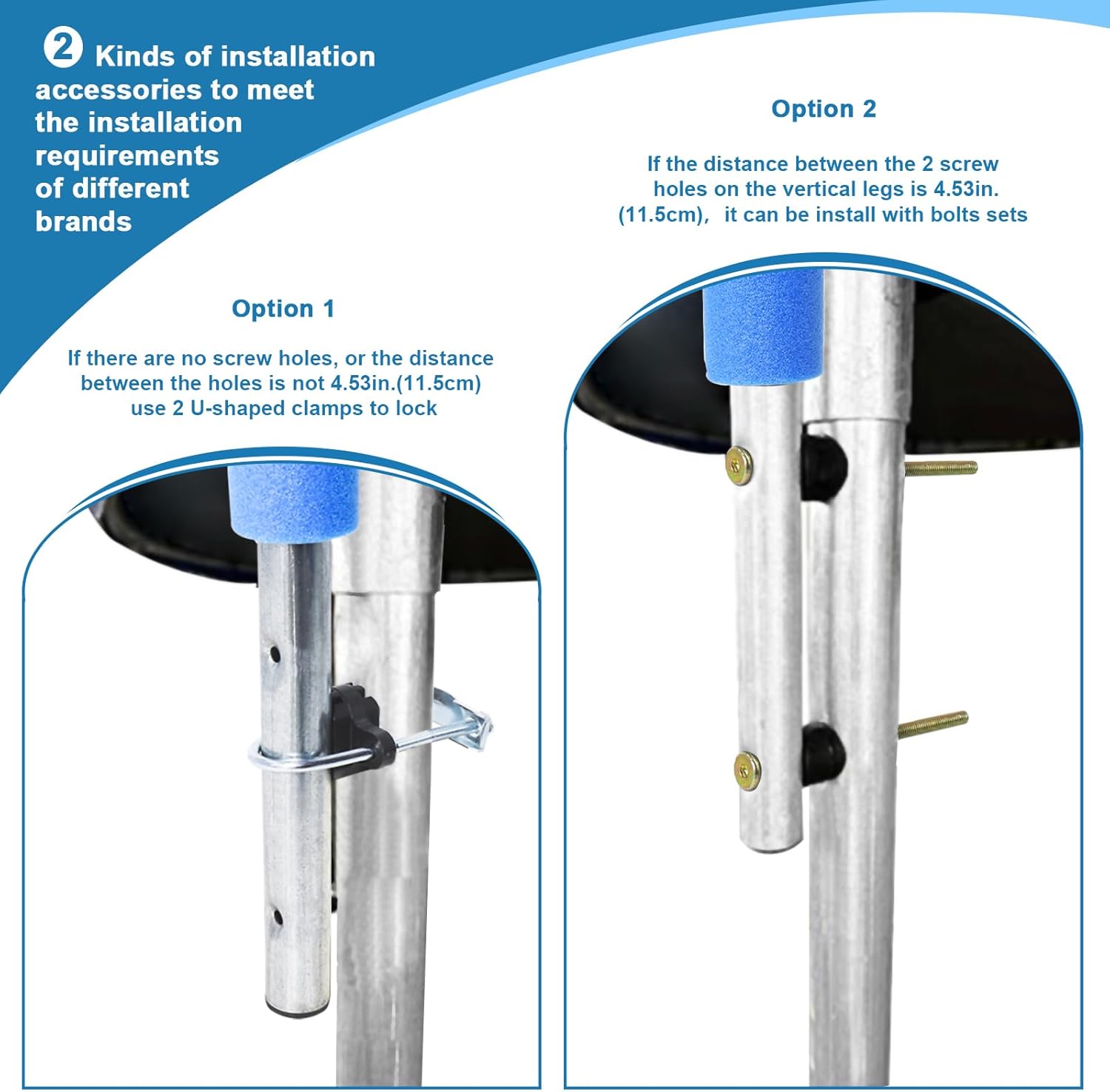Wadoy Trampoline Poles Replacement Enclosure Poles Kit Universal Fits 6 Straight Poles Round Frame with Clamp and Hardware for 12Ft, 13Ft, 14Ft, 15Ft, 16 Ft Trampolines