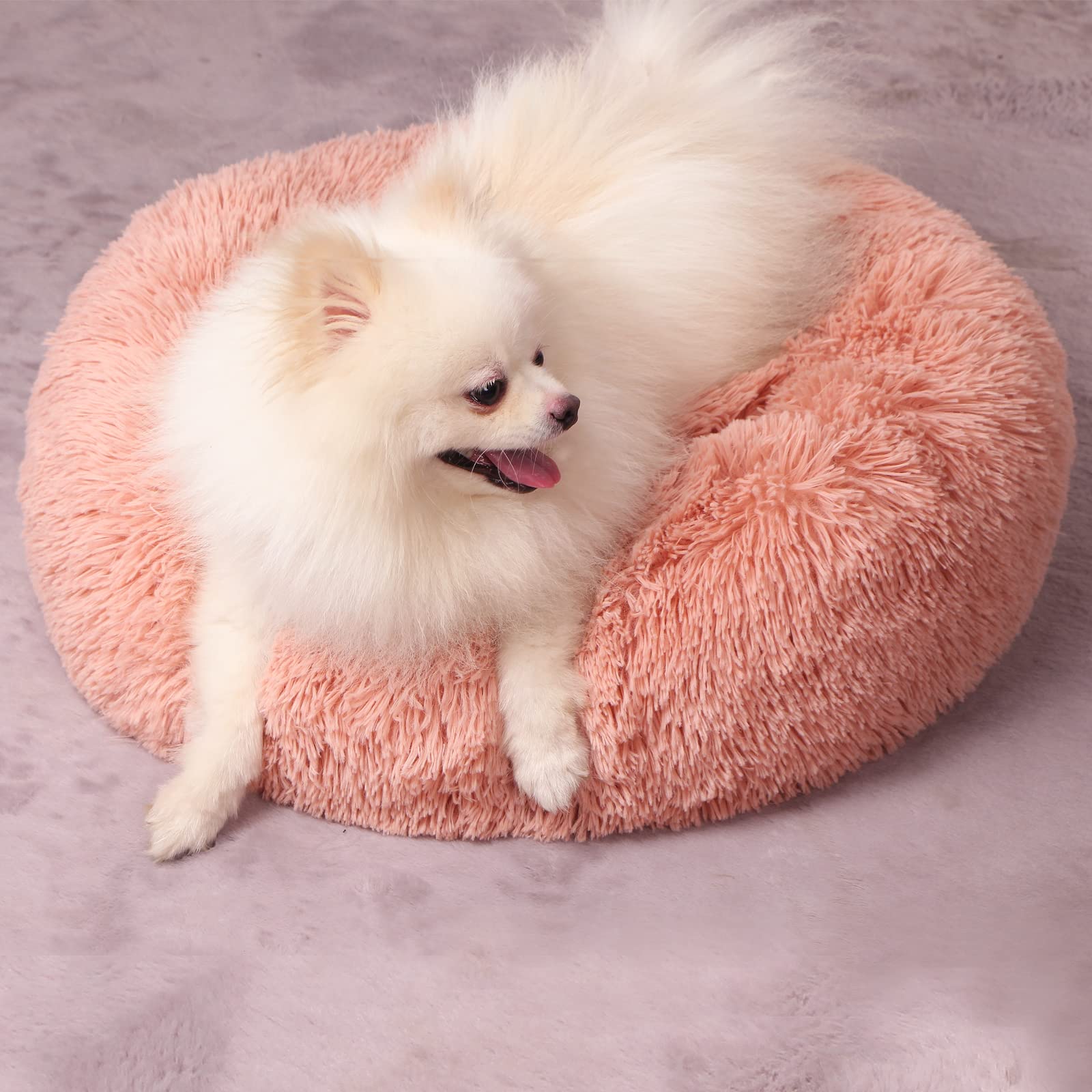 Nononfish Flauschiges Hundebett Für Kleine Hunde – Weiches Plüschbett, Rutschfeste Unterseite, Pink