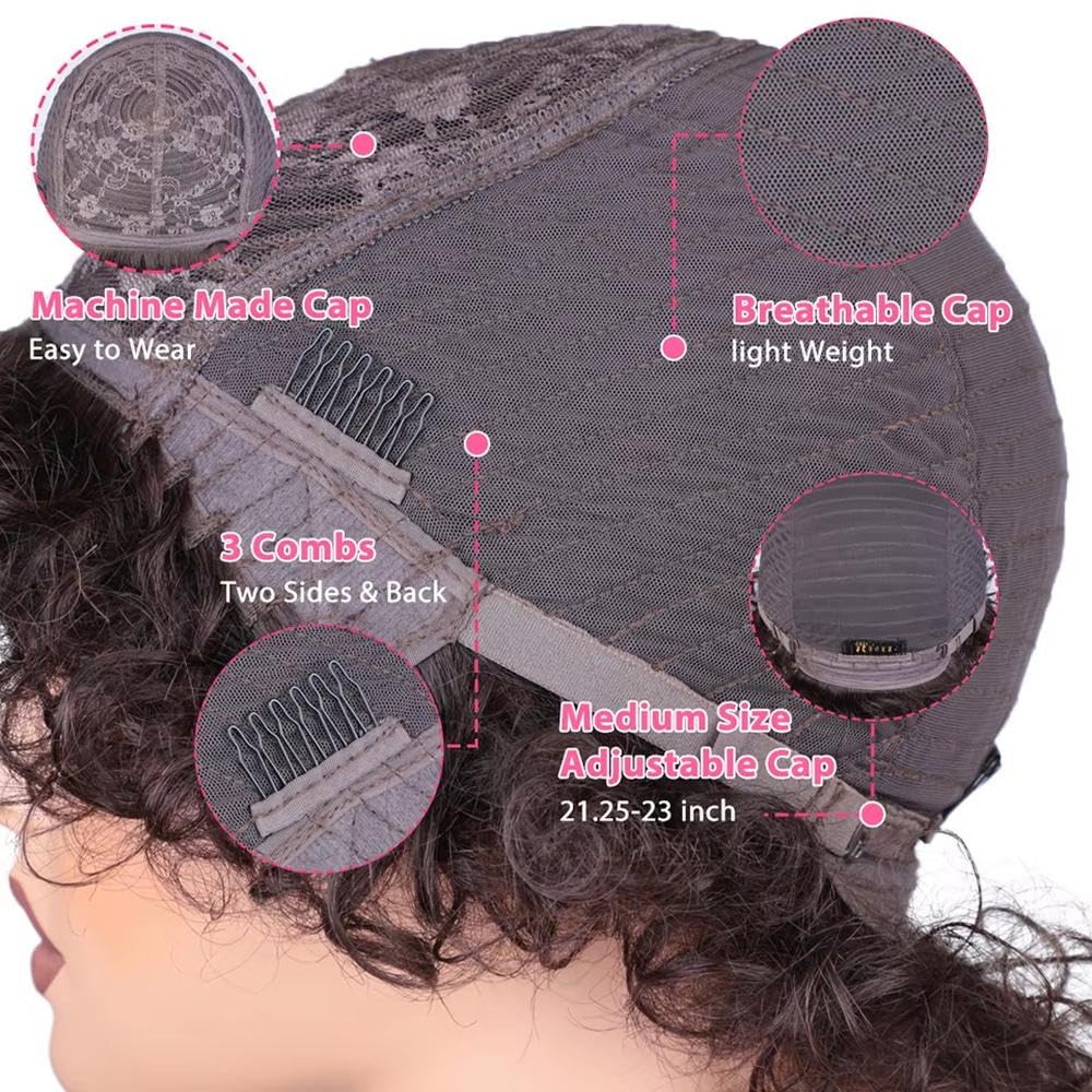 Haarpflege Kurze Afro Perücke Aus Echthaar Mit Lockigem Bob Und Pony Für Frauen Tragen Sie Natürliches Braun