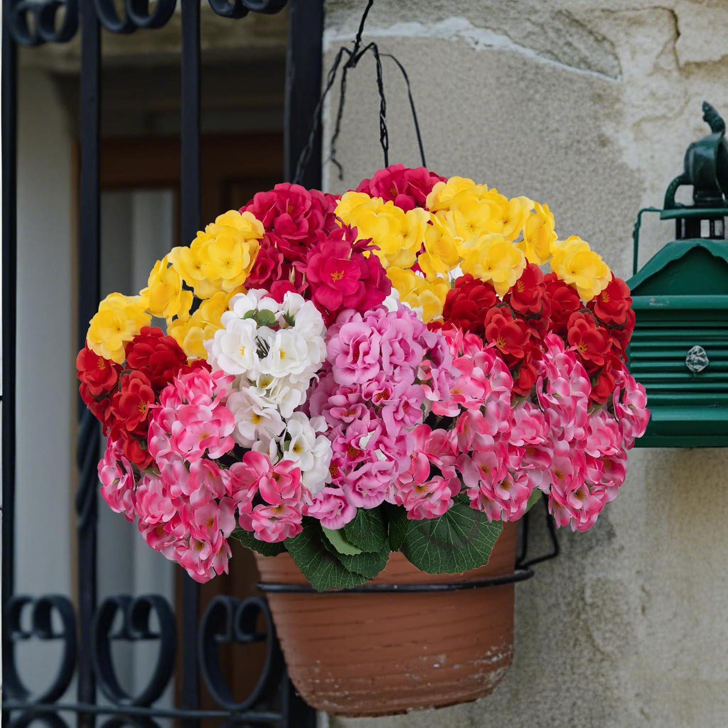 6PCS Artificial Geraniums Outdoor Flowers, Faux Geraniums Artificial Flowers Plants Outdoor UV Resistant Plants, Realistic Silk Flowers for Cemetery, Front Porch Decor(Mix Color)