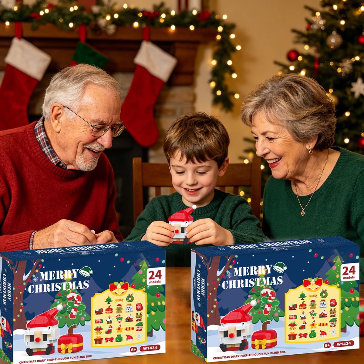 Calendario de Adviento de Navidad 2026, juegos de construcción compatibles con Lego Christmas 24 días, regalos de cuenta regresiva de 24 paquetes, kit de microbloques de construcción de modelos de