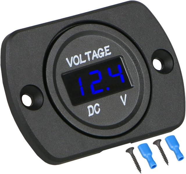 DC 12V 24V Car Voltmeter with LED Digital Display Panel, Linkstyle Waterproof Voltage Gauge Meter with Terminals for Boat Marine Vehicle Motorcycle Truck ATV UTV Car with Blue Light