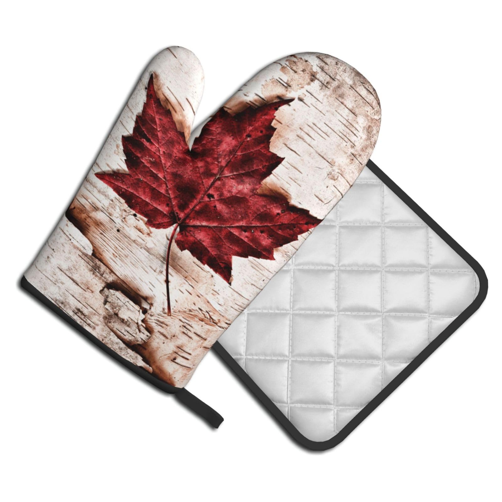 Oven Mitts and Pot Holders Set of 2 Pcs, Canada maple leaf Printed Heat Resistant Kitchen Gloves Potholders for Cooking Baking Grilling