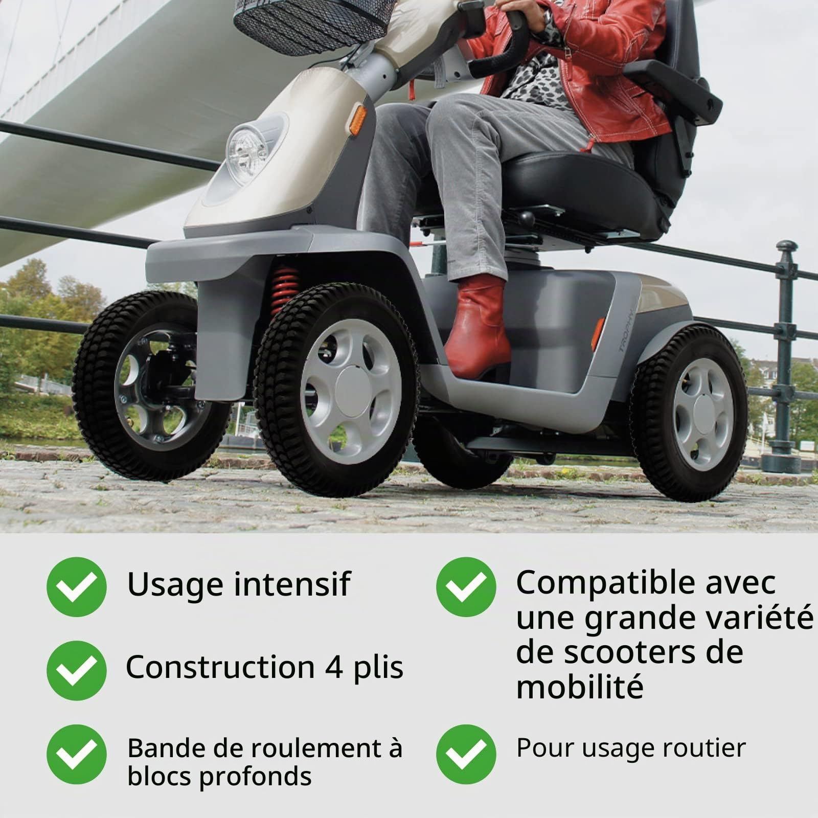SPARES2GO Pneu 3.00 x 8 pour scooter à mobilité réduite à bande de roulement en bloc 300x8 3.00x8 Jante de 8 pouces x 2