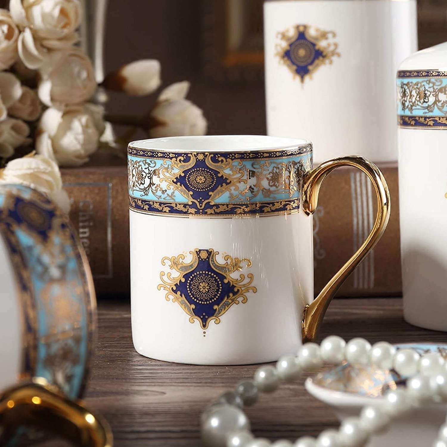 Zestaw Dozowników Mydła Retro Design Ceramiczny Zestaw Akcesoriów Łazienkowych Czeski Niebieski Akcesoria Do Kąpieli W Stylu Europejskim Łazienka(6-piece set)