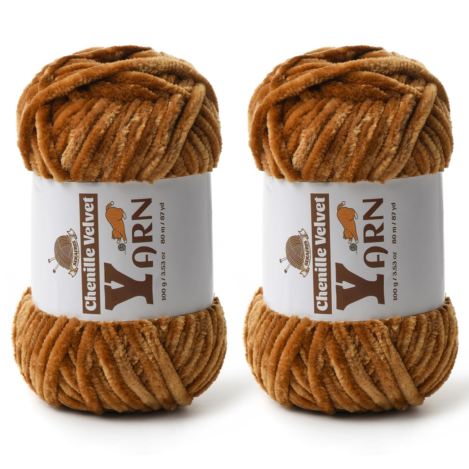 Chenille Crochet Brown Yarn 2 Pack