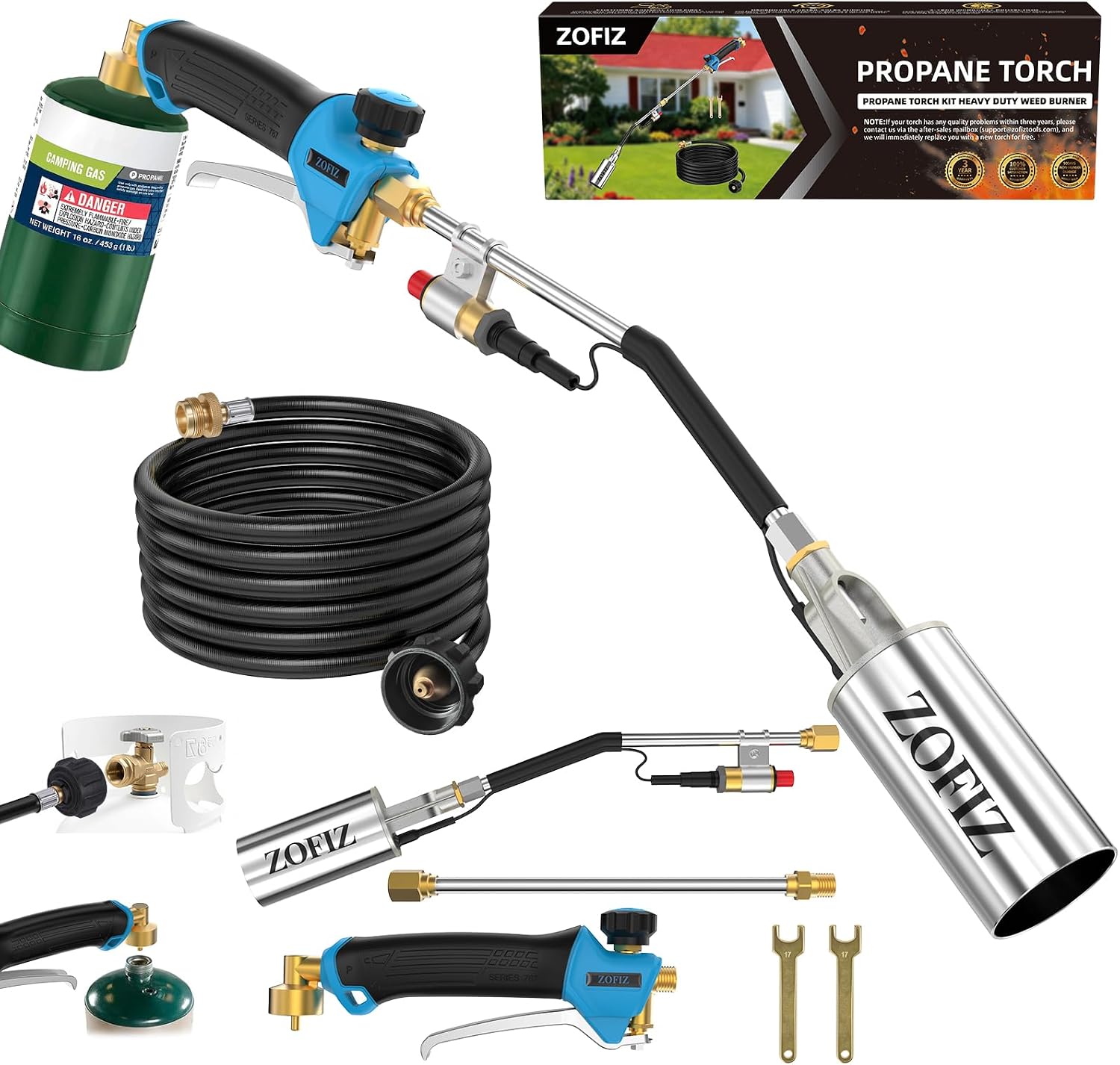 Propane Weed Burner Kit with Long/Short Mode, 12.5FT Hose
