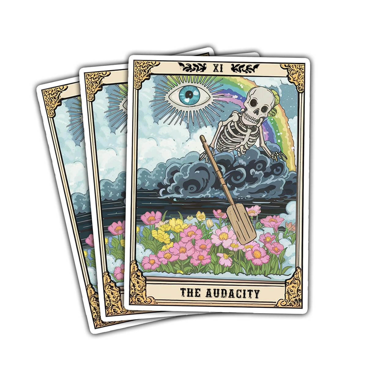 3 Pcs The Audacity Tarot Card Skeleton Sticker, Mystical Tarot Card Stickers, Mental Health Sticker - Vinyl Decal 3 Inches for Water Bottles Laptop