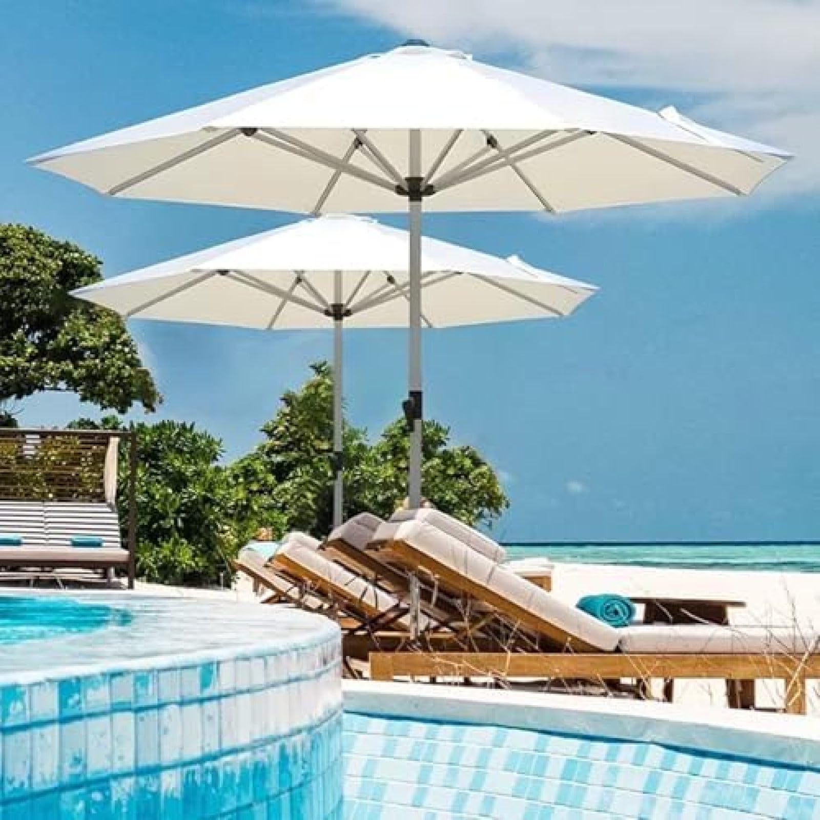 Wytrzymały wodoodporny pokrowiec na parasol odporny na promieniowanie UV ochraniacz na parasol idealny na patio i basen pasuje do parasoli rynkowych 6/8 żeber