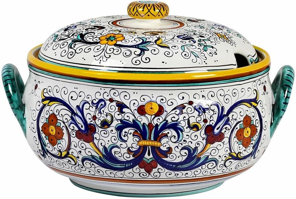 Artistica RICCO DERUTA DELUXE: Soup Tureen with Ladle - Handpainted in Italy. Shipped from the USA with Certificate of Authenticity.