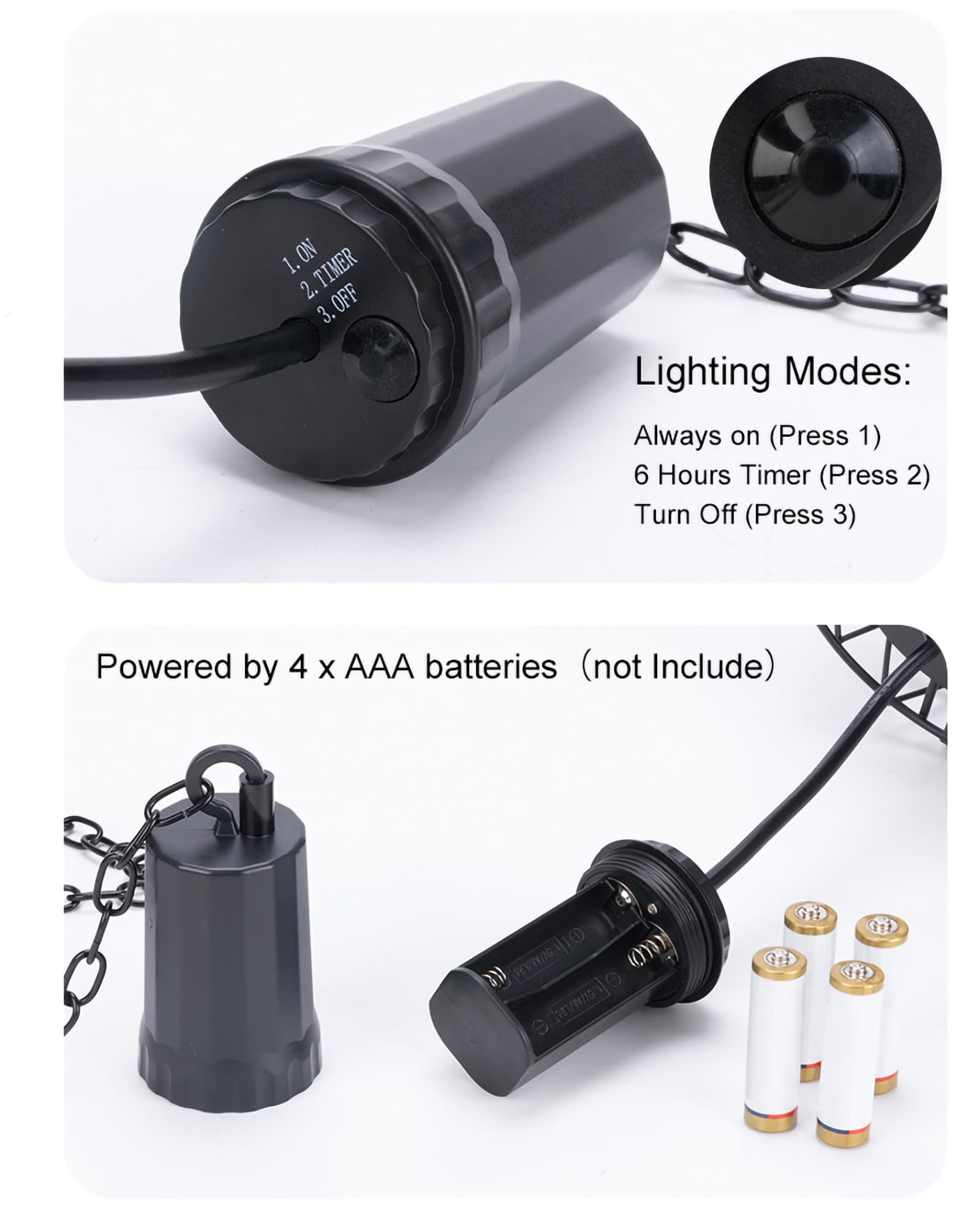 pearlstar Hängelampe mit Batterie,Batteriebetriebene Hängelampe Outdoor 6 Stunden Timer,Indoor Deckenleuchte Hängend Laterne Pendelleuchte für Patio Bar Garten Terrasse Wohnzimmer Schlafzimmer(HDC897)